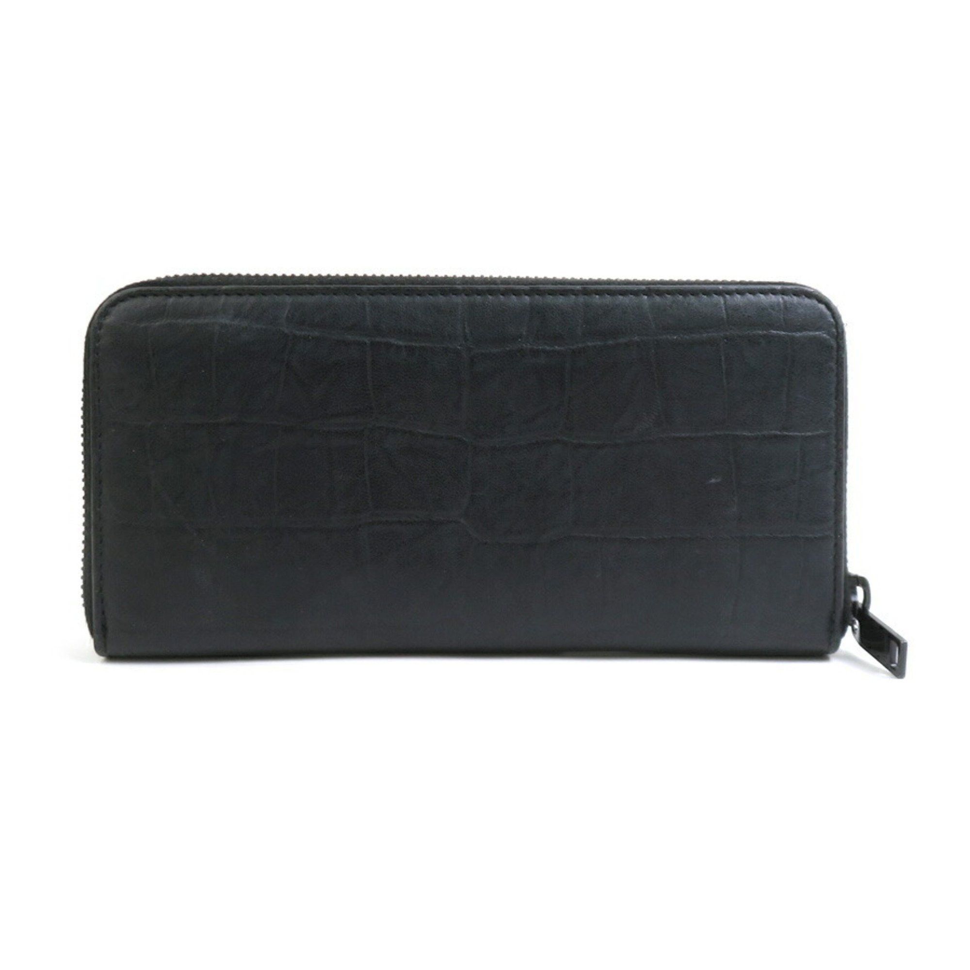 Saint Laurent Paris Saint Laurent Round Long Wallet Embossed Leather Black Men's Women's r10463a Size ONE SIZE - 2 Thumbnail