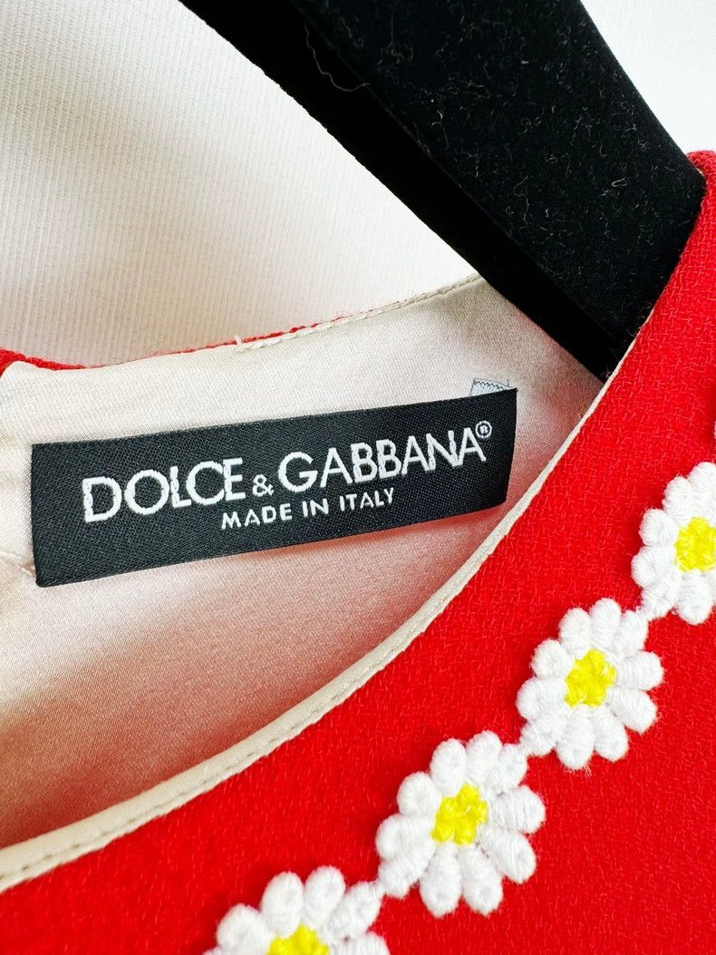 Dolce & Gabbana Red Wool Silk Dress with Flowers Size M / US 6-8 / IT 42-44 - 3 Thumbnail
