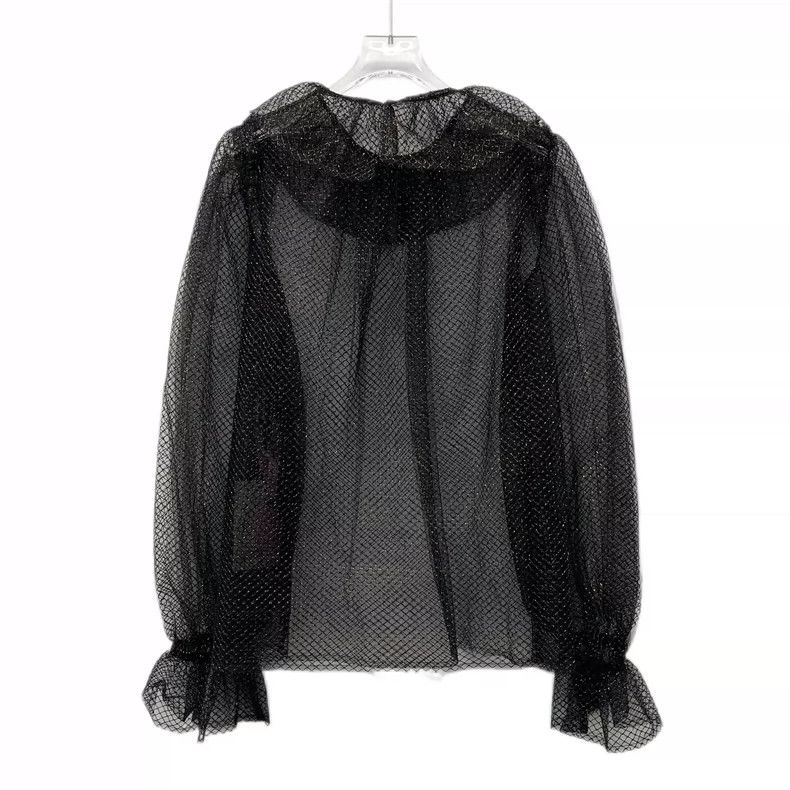Dolce & Gabbana Black Lace Bell Sleeve Round Neck Shirt Size L / US 10 / IT 46 - 2 Thumbnail