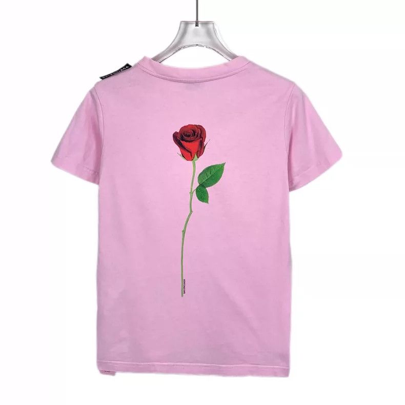 Balenciaga Pink Rose Print Cotton T-Shirt by Balenciaga Size S / US 4 / IT 40 - 2 Thumbnail