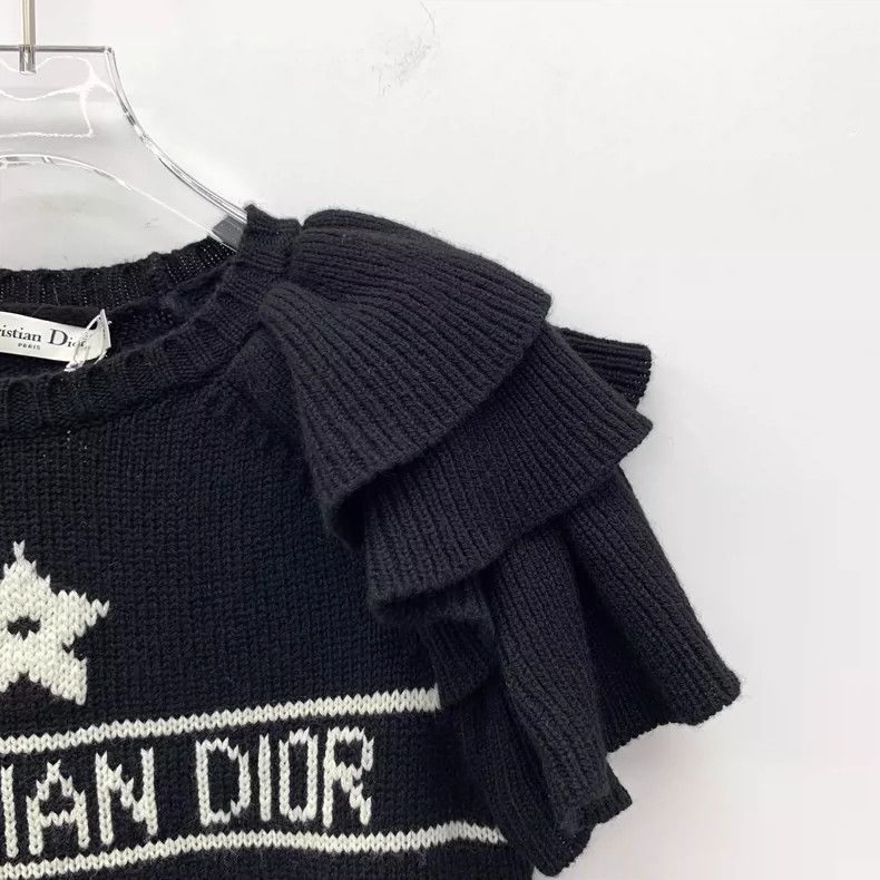 Dior Christian Dior Black Frilled Knit Top Size XS / US 0-2 / IT 36-38 - 3 Thumbnail