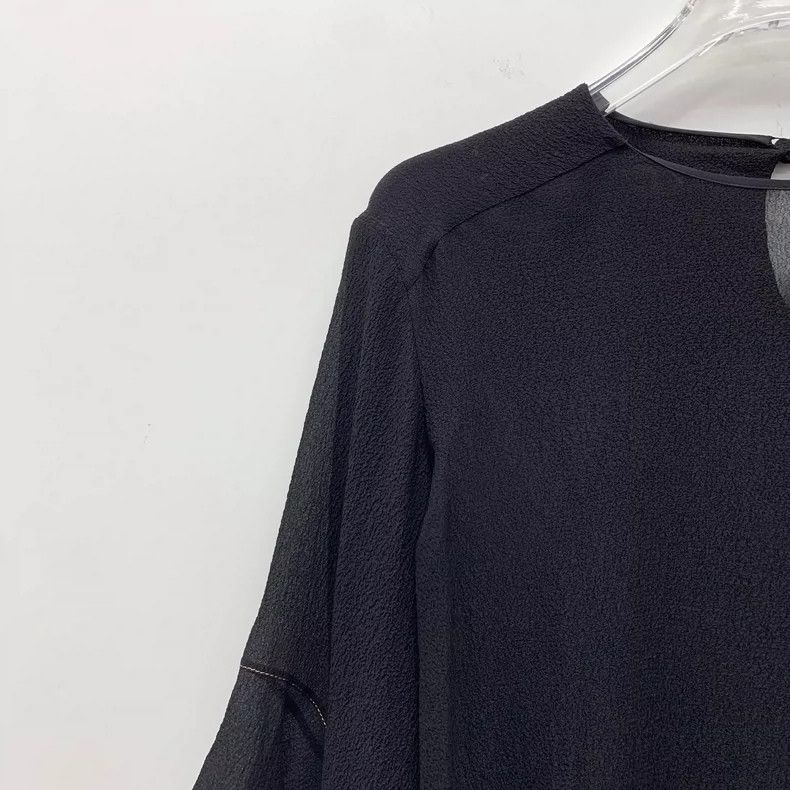 Chloe Black Beaded Silk Top with Ruffled Sleeves Size XS / US 0-2 / IT 36-38 - 3 Thumbnail