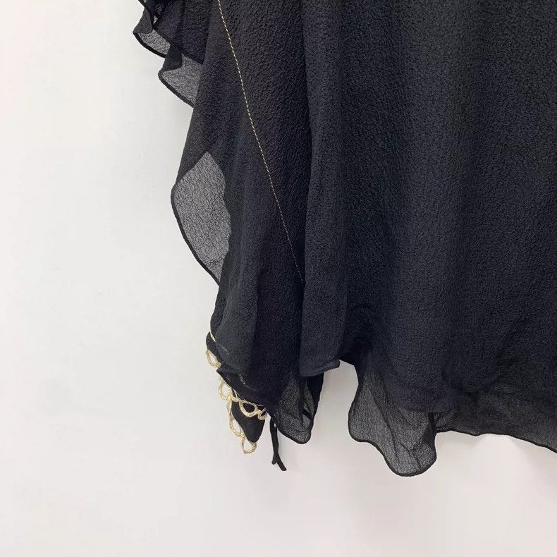Chloe Black Beaded Silk Top with Ruffled Sleeves Size XS / US 0-2 / IT 36-38 - 4 Thumbnail