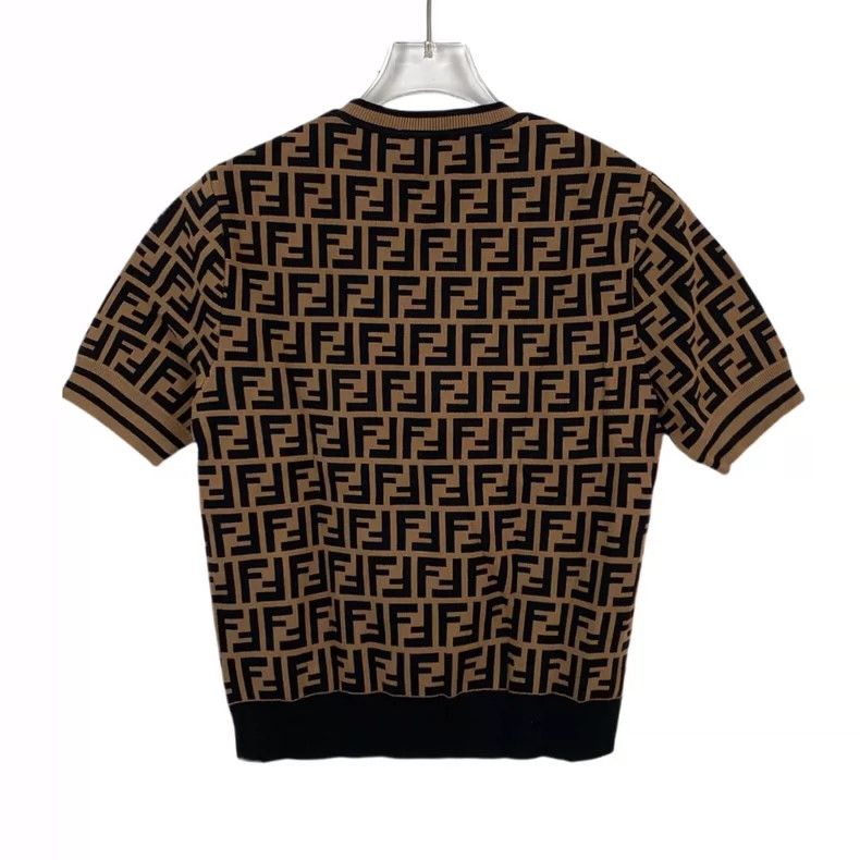 Fendi Brown Logo Knit Short Sleeve Top