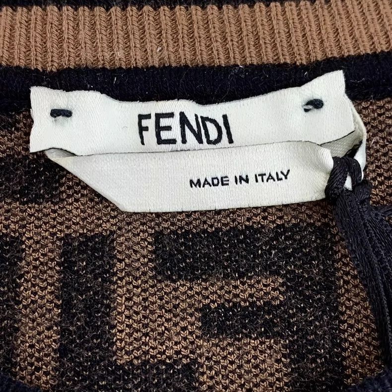 Fendi Brown Logo Knit Short Sleeve Top