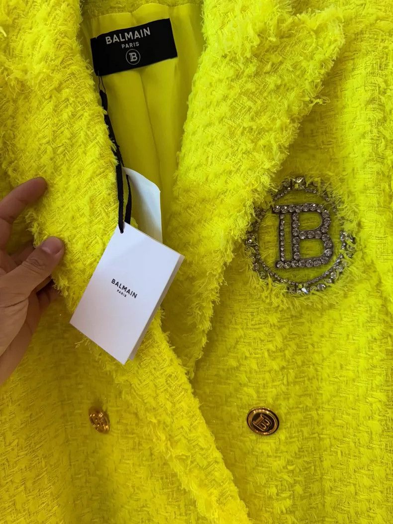 Balmain Balmain Double-Breasted Yellow Blazer Jacket Size L / US 10 / IT 46 - 2 Thumbnail