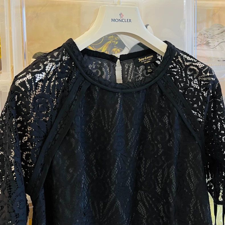 Juicy Couture Juicy Couture Black Lace Short Sleeve Top Size XS / US 0-2 / IT 36-38 - 2 Thumbnail