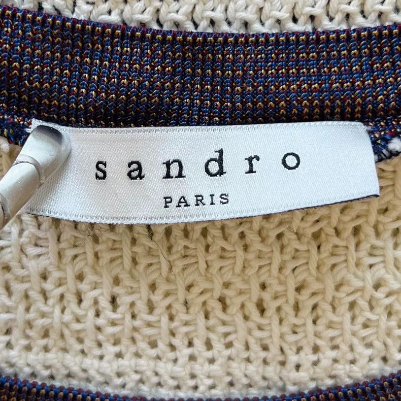 Sandro Elegant Color-Blocked Short Sleeve Knit Top Size XS / US 0-2 / IT 36-38 - 5 Thumbnail