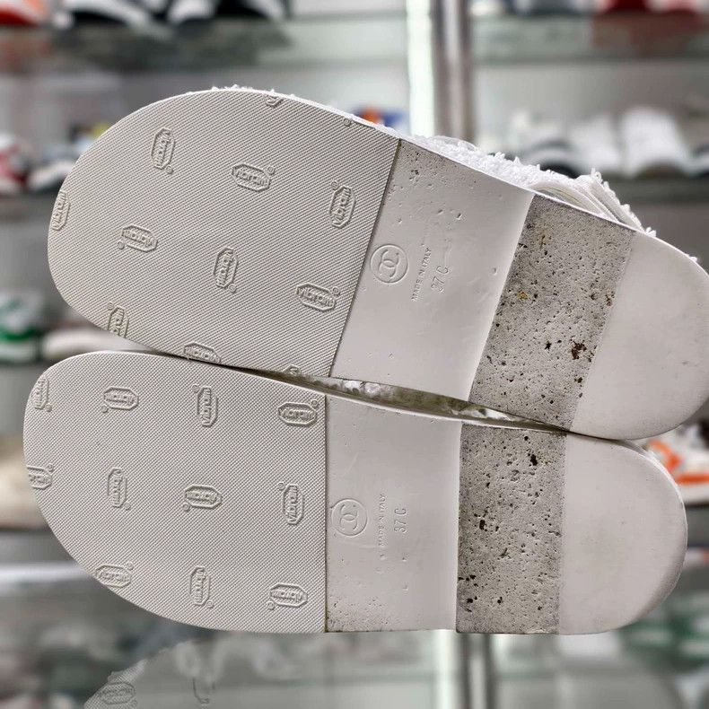 Chanel CHANEL White Tweed Velcro Sandals with Gold Buckles Size US 7 / IT 37 - 6 Thumbnail