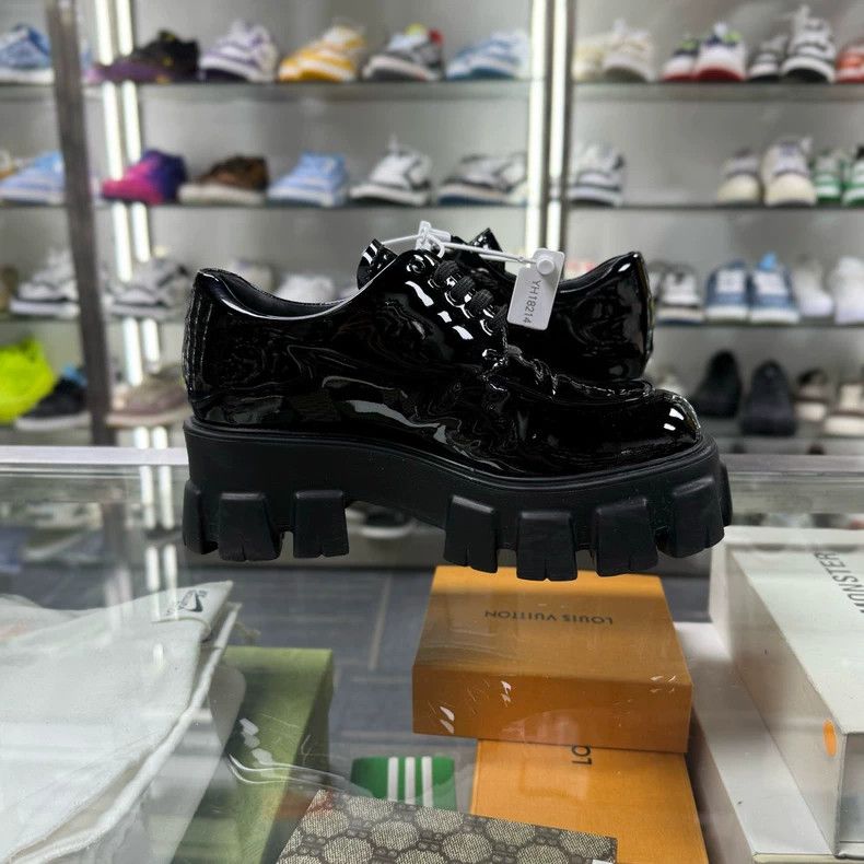 Prada PRADA Black Patent Leather Thick-Soled Loafers Size US 5 / IT 35 - 4 Thumbnail