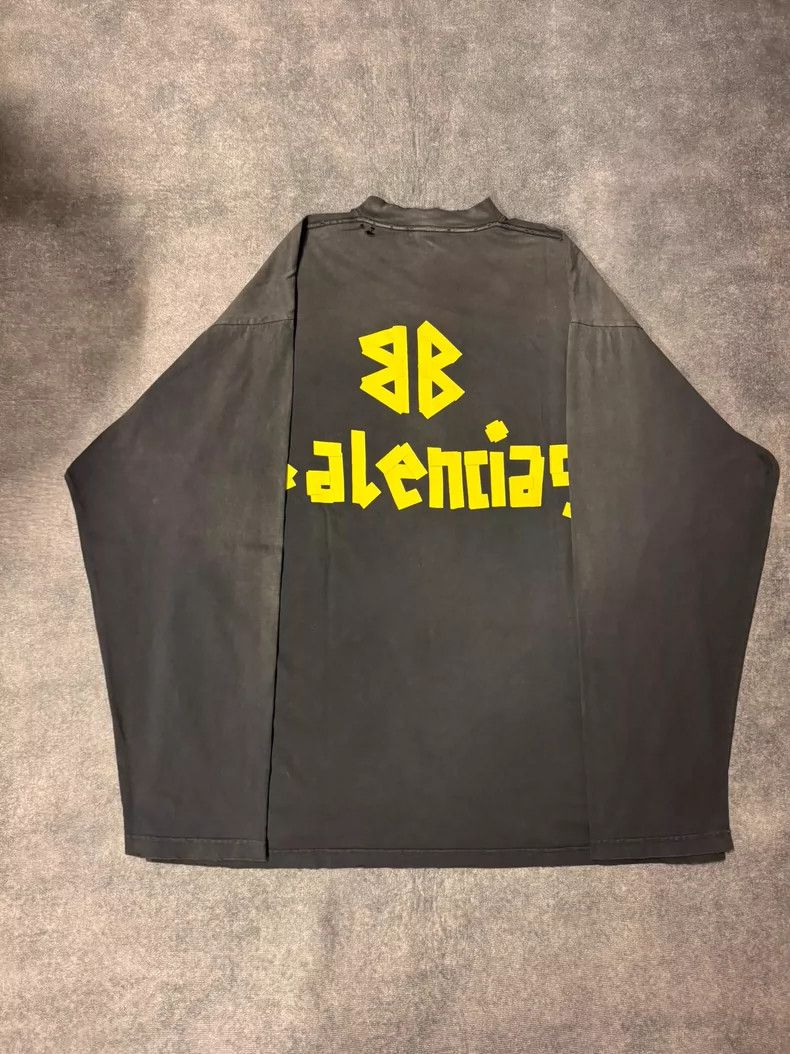 Balenciaga Balenciaga Black Logo Print Long Sleeve T-Shirt Size L / US 10 / IT 46 - 2 Thumbnail