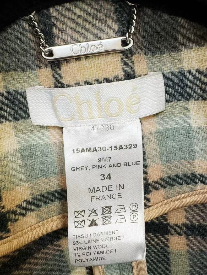 Chloe Chloe Wool Coat with Fringe and Plaid Design Size XL / US 12-14 / IT 48-50 - 2 Thumbnail