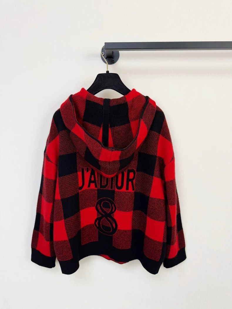 Dior Red and Black Checkered Hooded Sweatshirt Size M / US 6-8 / IT 42-44 - 5 Thumbnail