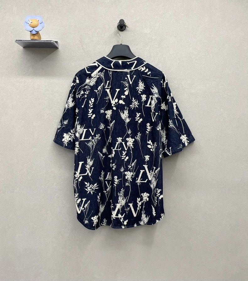 Blue Short Sleeve Floral Print Shirt - dmc