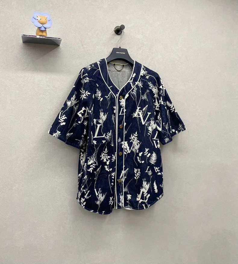 Blue Short Sleeve Floral Print Shirt - dmc
