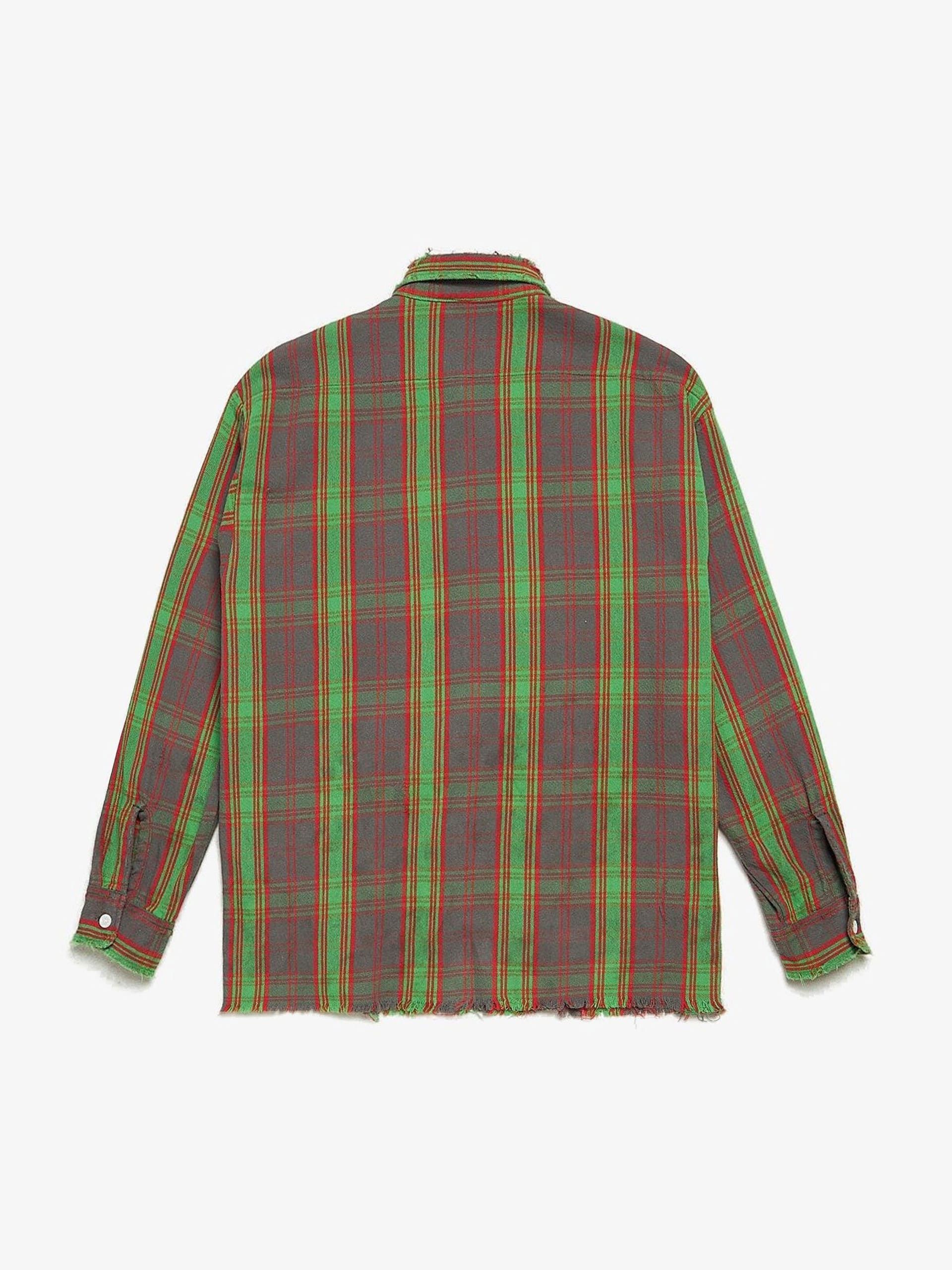 Saint Michael Gray Oversized Green Red Checked Distressed Cotton Shirt Size US M / EU 48-50 / 2 - 2 Thumbnail