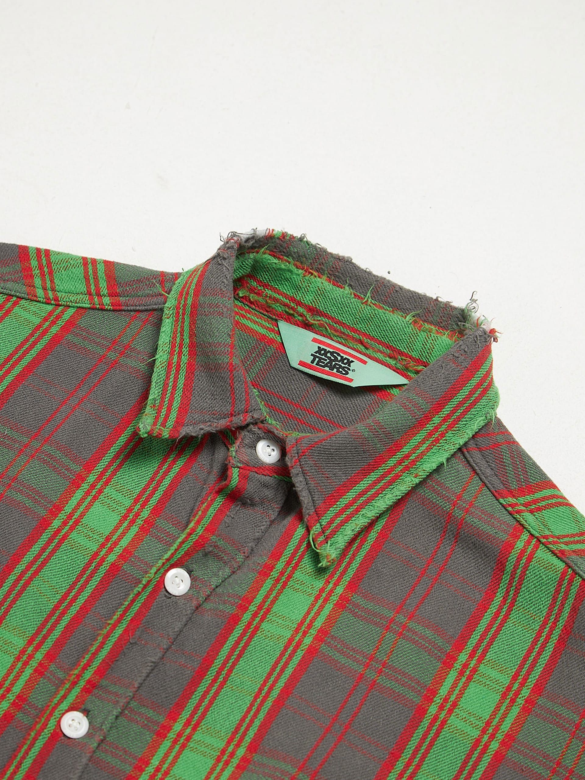 Saint Michael Gray Oversized Green Red Checked Distressed Cotton Shirt Size US M / EU 48-50 / 2 - 3 Thumbnail