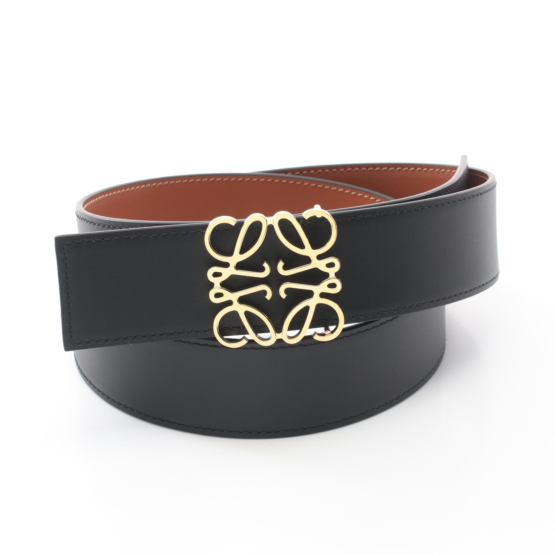 Loewe Loewe Anagram Belt Leather Brown Black Reversible Gold Hardware Size ONE SIZE - 5 Thumbnail