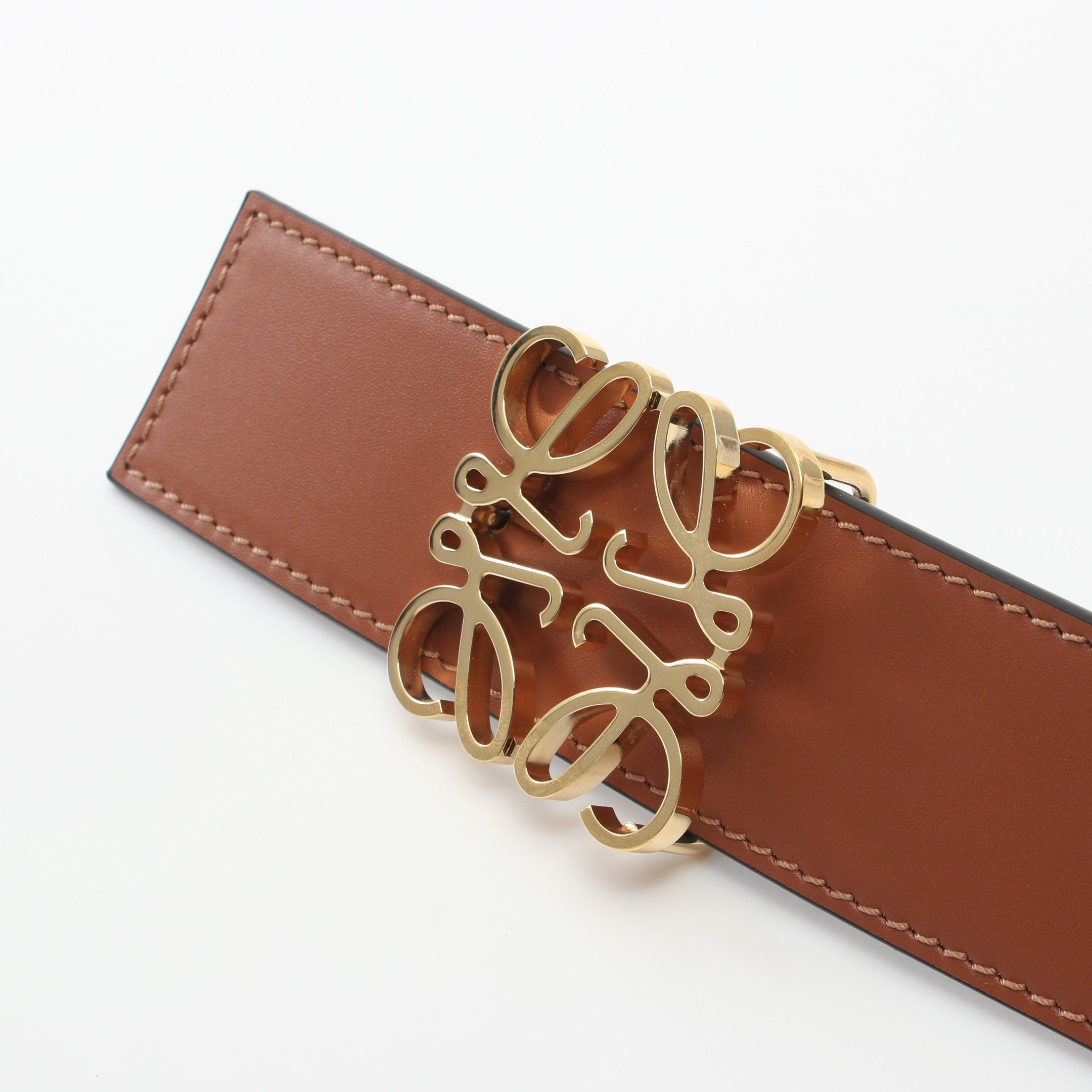 Loewe Loewe Anagram Belt Leather Brown Black Reversible Gold Hardware Size ONE SIZE - 2 Thumbnail
