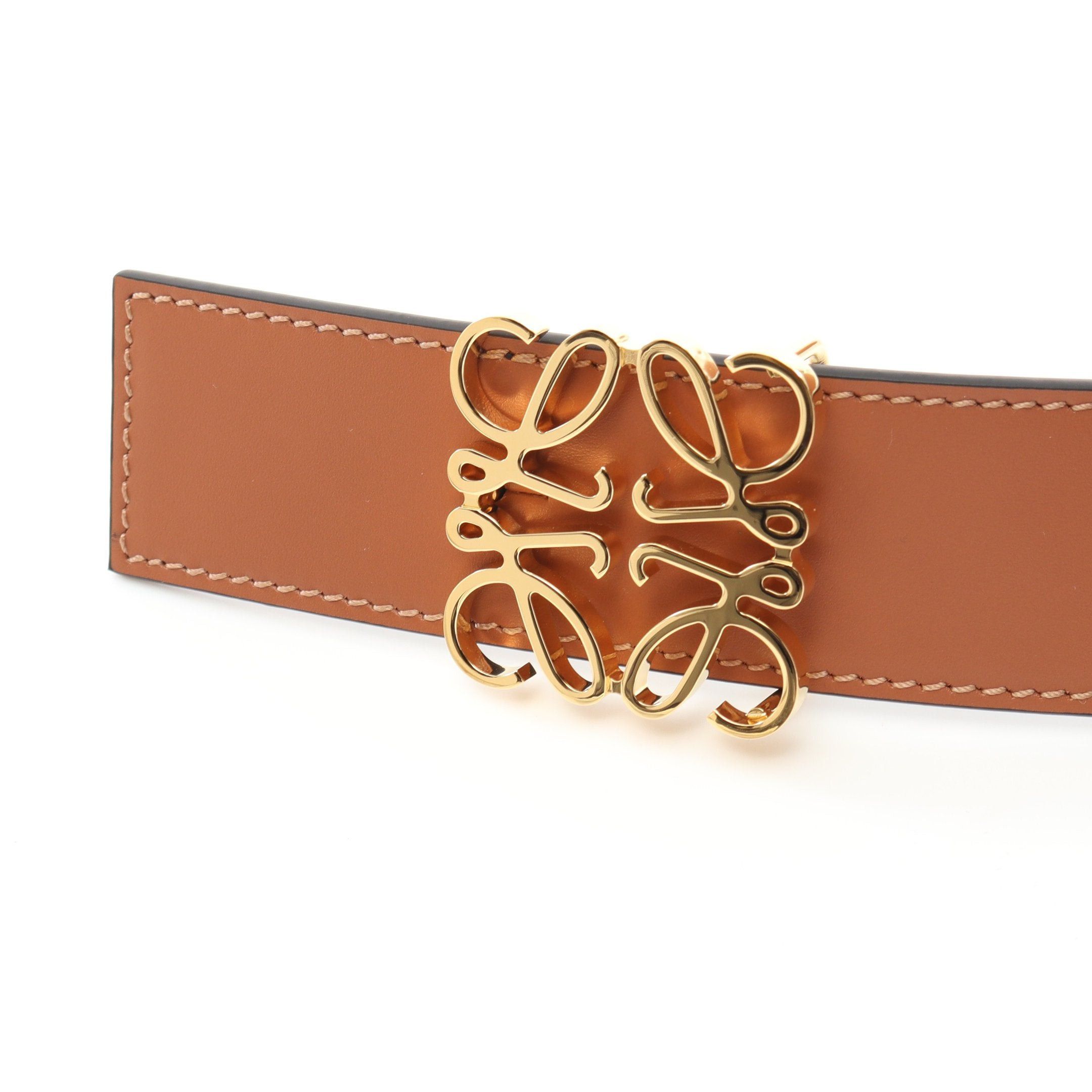 Loewe Loewe Anagram Belt Leather Brown Black Reversible Gold Hardware Size ONE SIZE - 2 Thumbnail