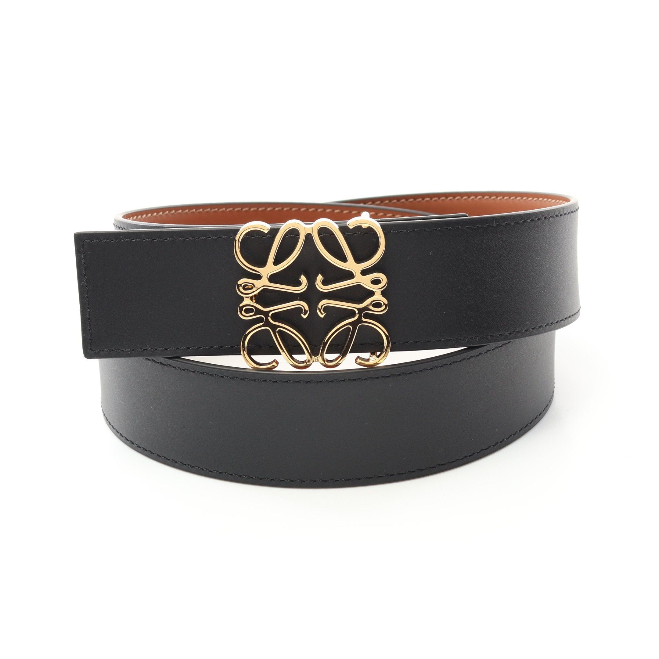 Loewe Loewe Anagram Belt Leather Brown Black Reversible Gold Hardware Size ONE SIZE - 5 Thumbnail