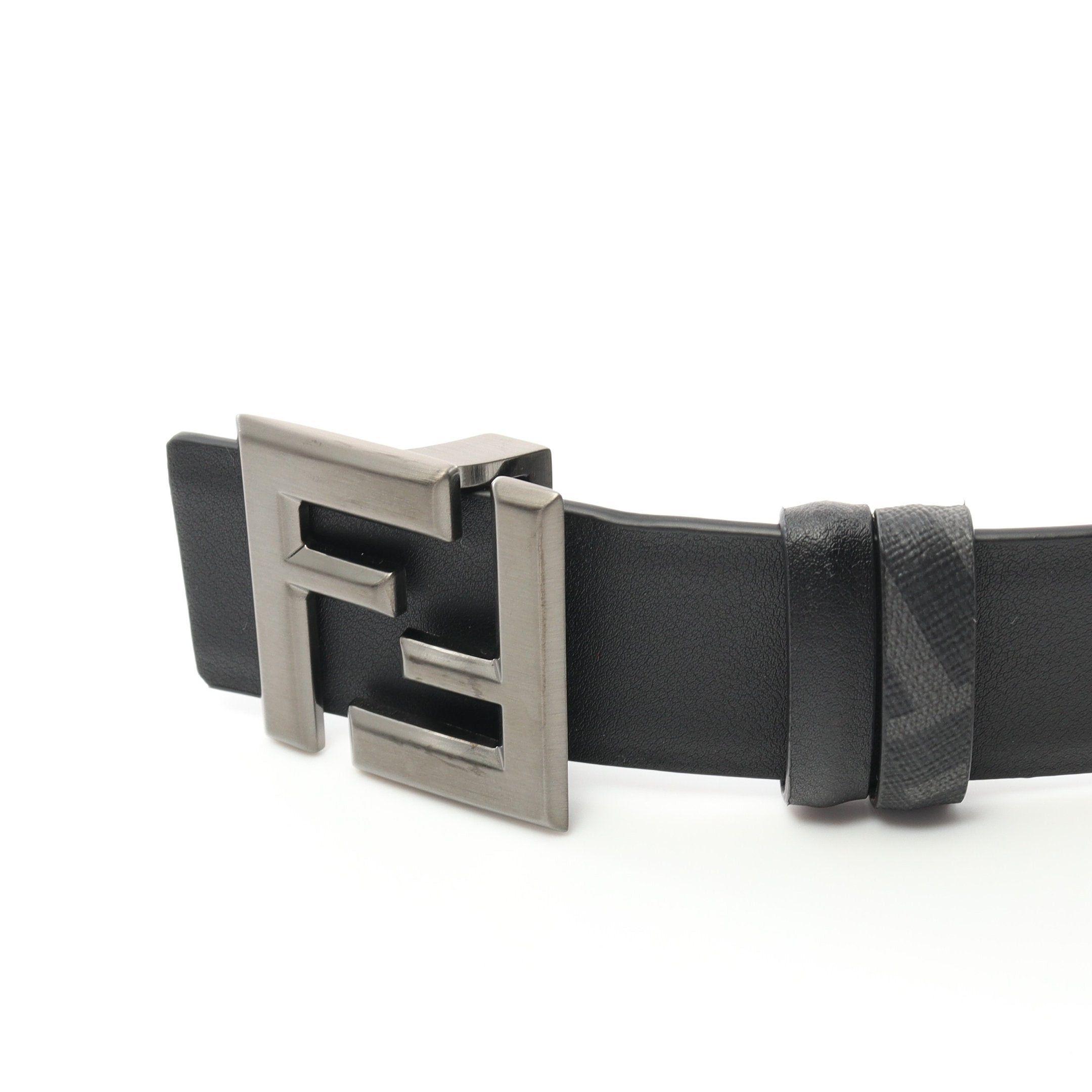 Fendi Fendi Ff Logo Belt Leather Black Gray Reversible Silver Hardware Size ONE SIZE - 2 Thumbnail