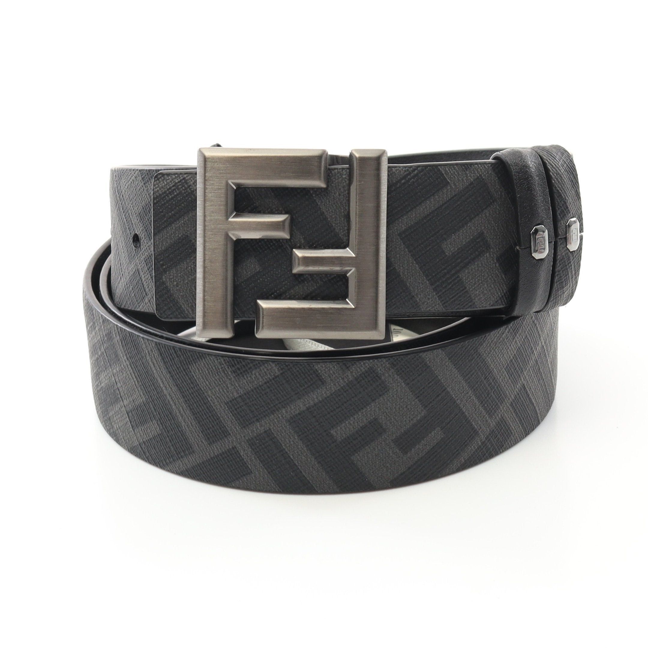 Fendi Fendi Ff Logo Belt Leather Black Gray Reversible Silver Hardware Size ONE SIZE - 5 Thumbnail