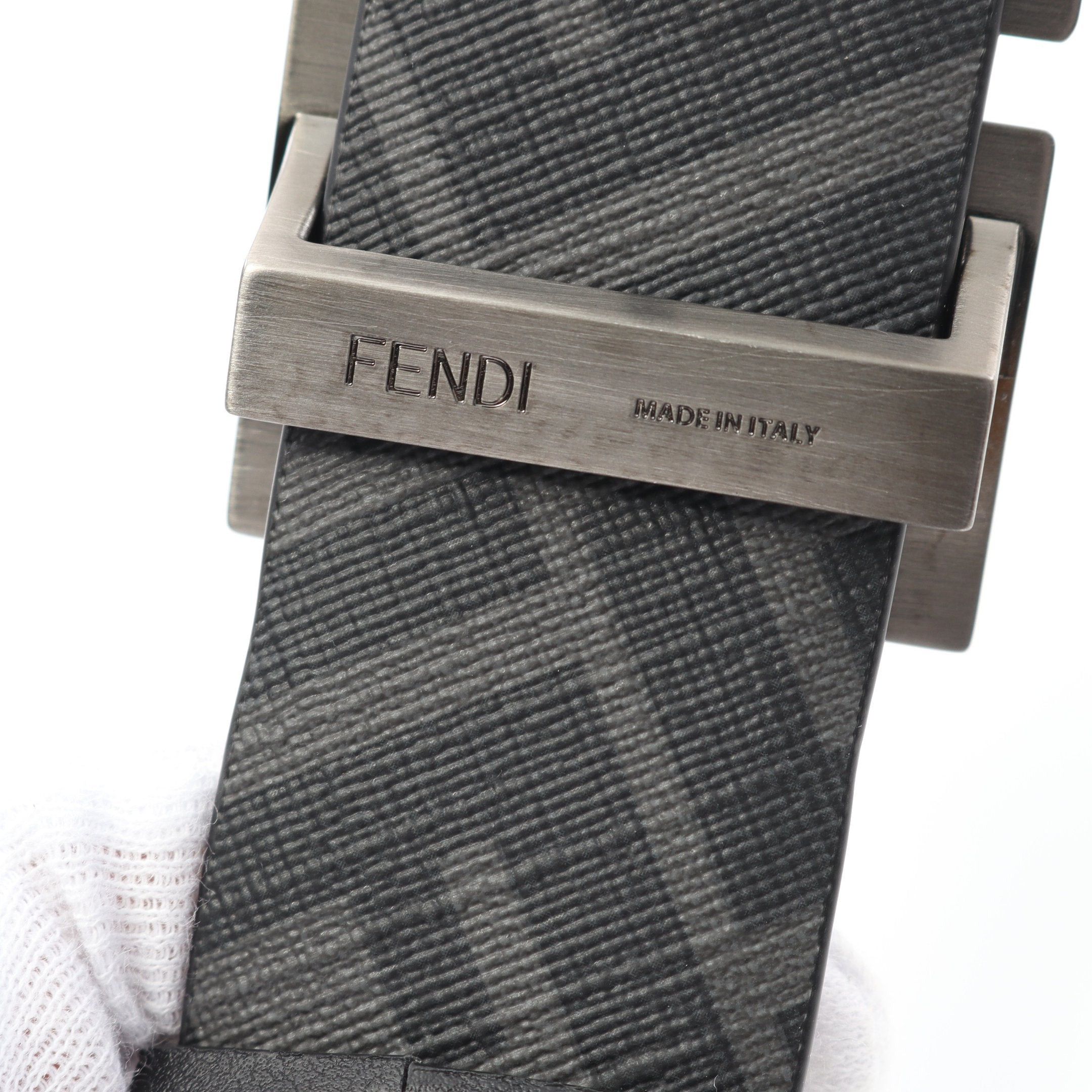 Fendi Fendi Ff Logo Belt Leather Black Gray Reversible Silver Hardware Size ONE SIZE - 4 Thumbnail