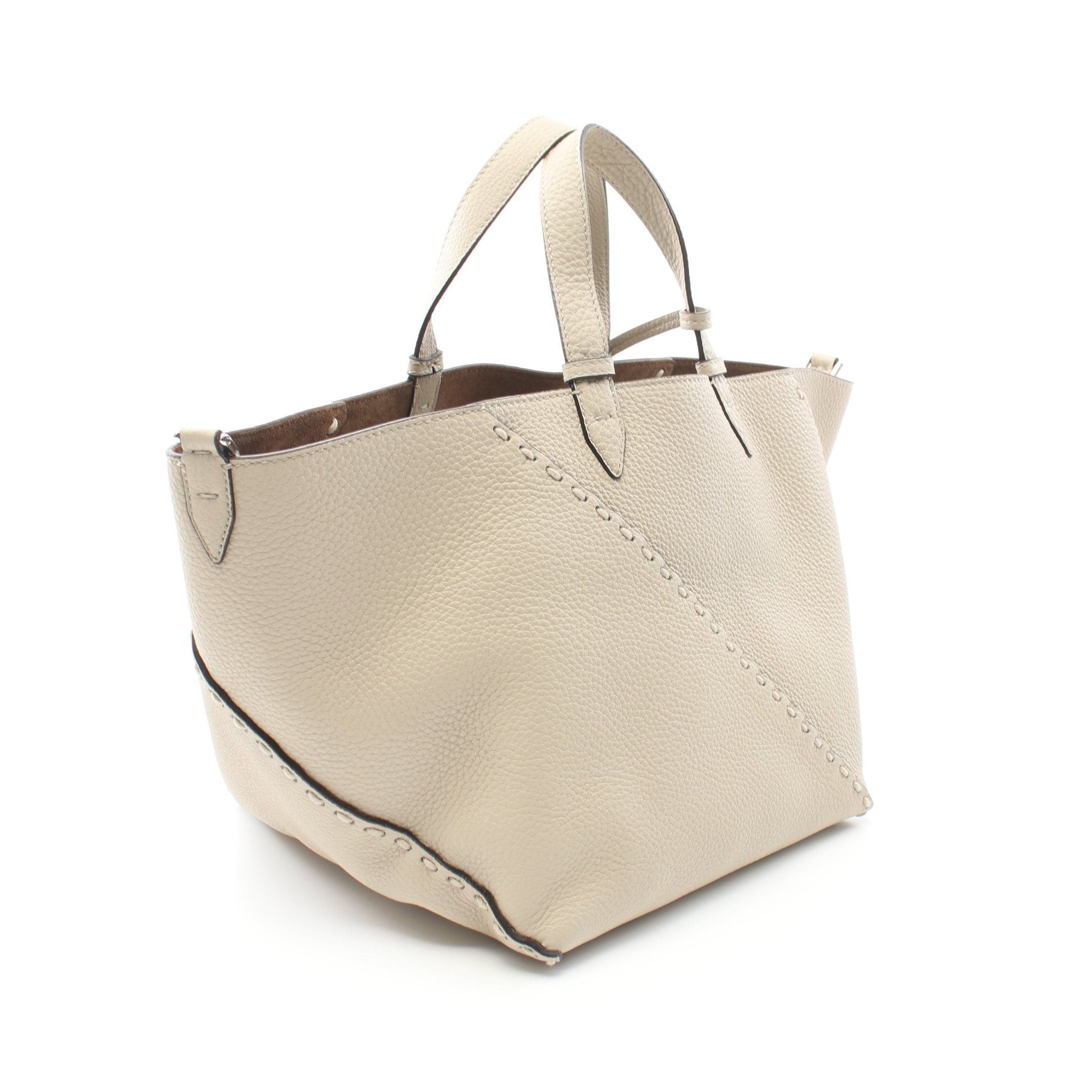 Fendi Fendi Selleria Diagonal Small Handbag Tote Bag Leather Light Beige Size ONE SIZE - 2 Thumbnail