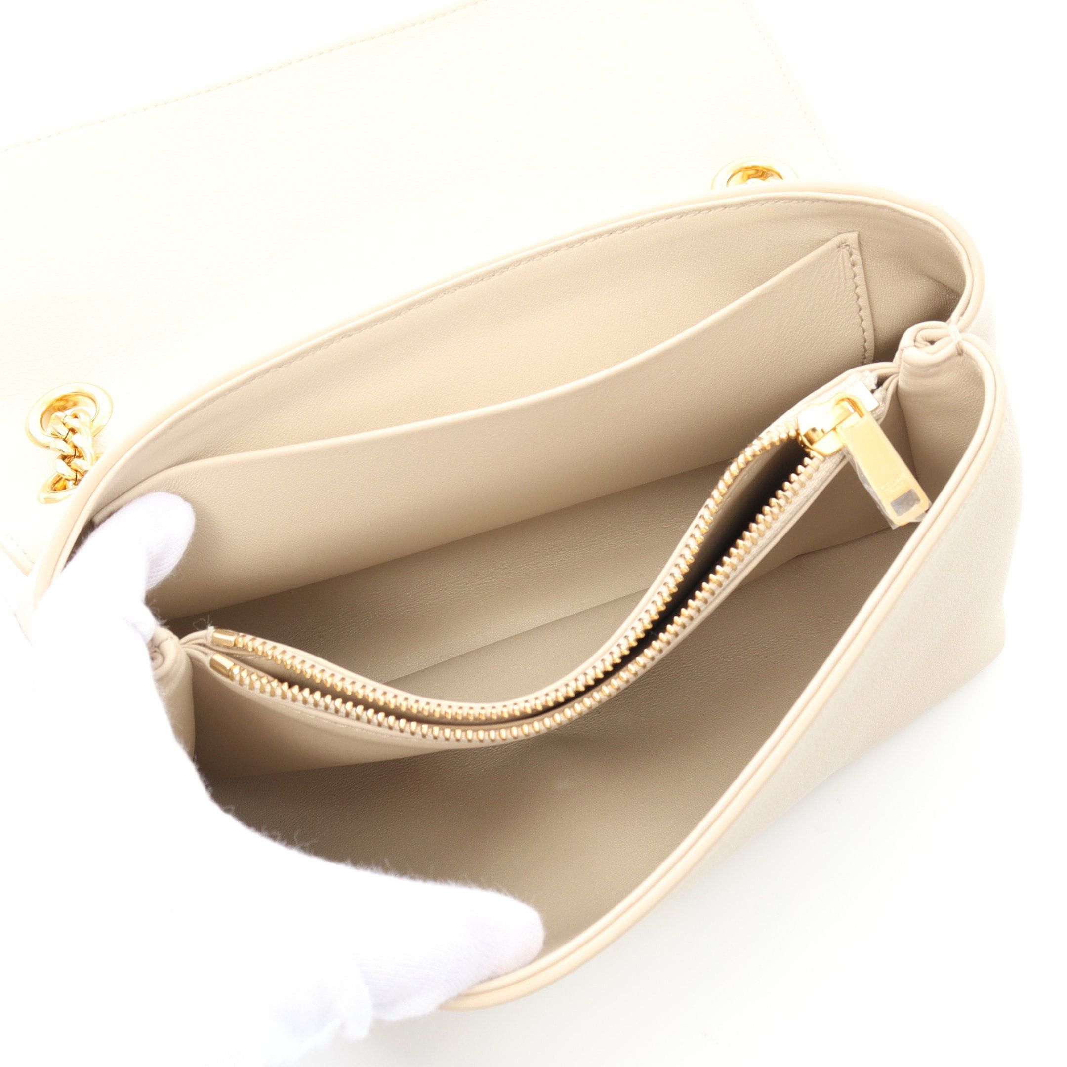Celine Celine Victor Medium Double Chain Shoulder Bag Leather Beige Size ONE SIZE - 3 Thumbnail