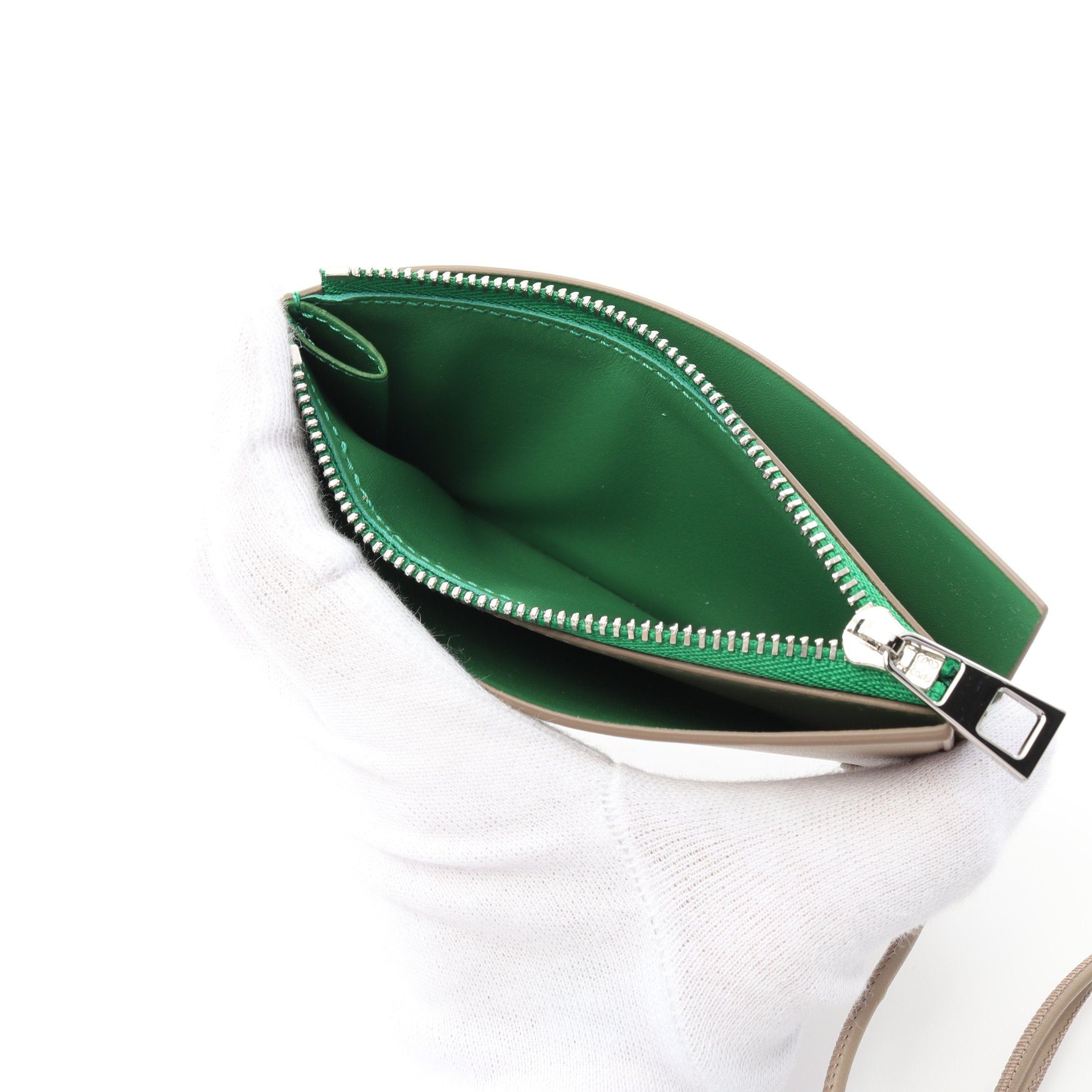 Loewe Loewe Pebble Slider Coin Card Holder Purse Leather Gray Beige Green With Neck Strap Size ONE SIZE - 3 Thumbnail