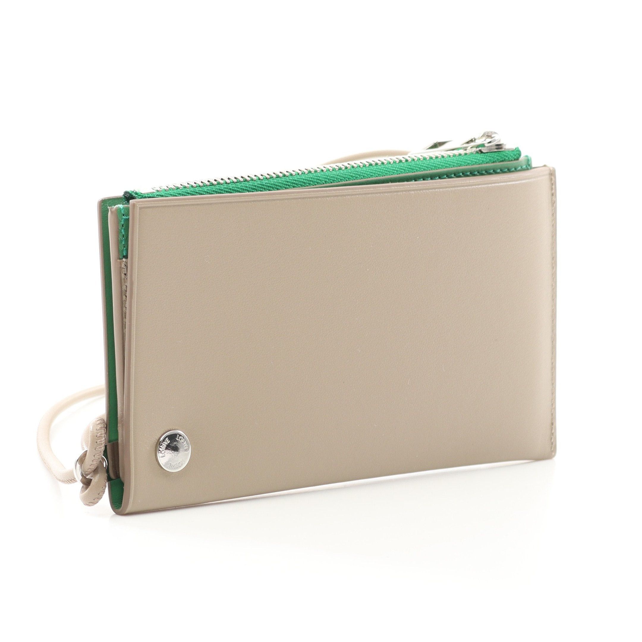 Loewe Loewe Pebble Slider Coin Card Holder Purse Leather Gray Beige Green With Neck Strap Size ONE SIZE - 2 Thumbnail