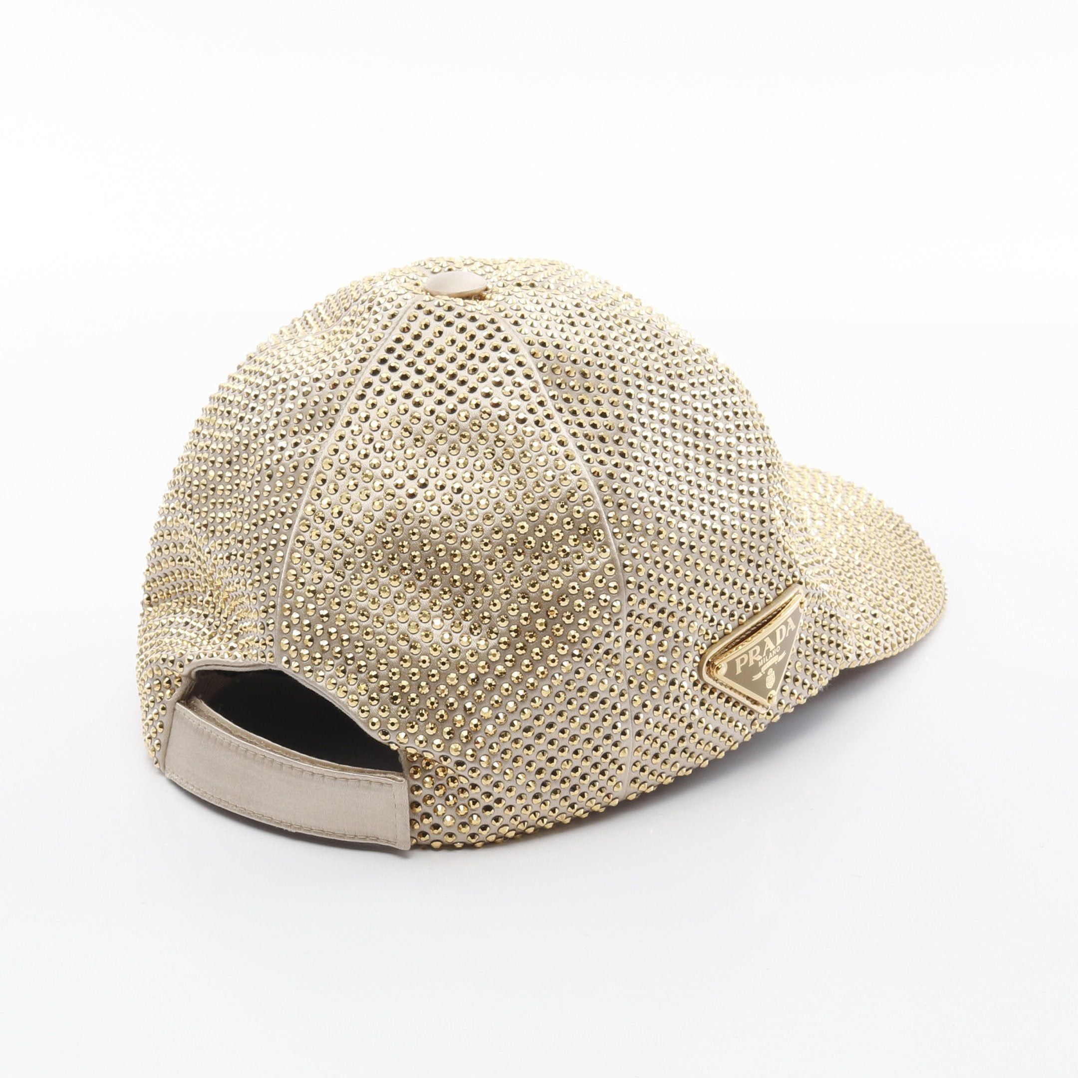 Prada Prada Baseball Cap Viscose Silk Gold Rhinestone Prada Logo Plate Size ONE SIZE - 2 Thumbnail