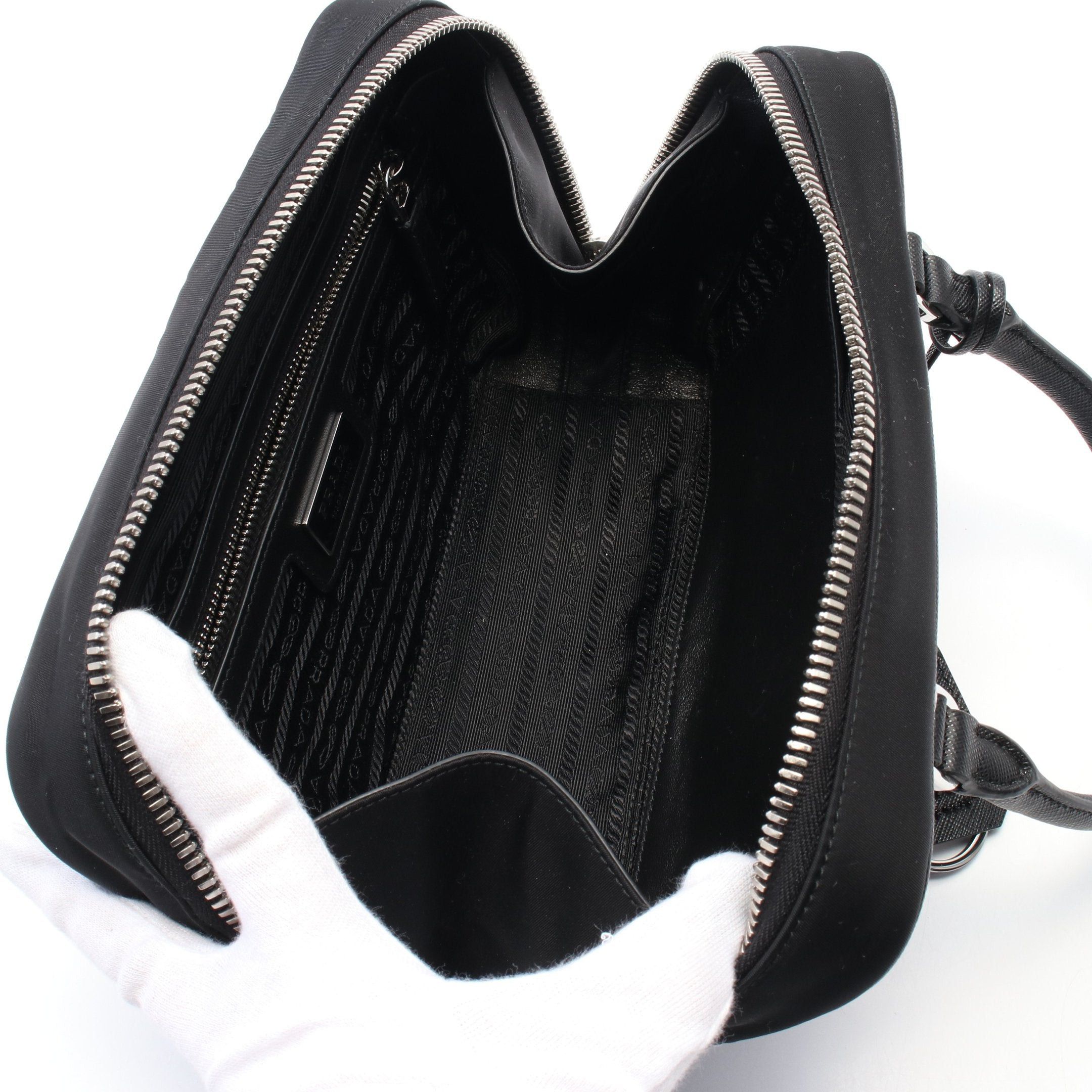 Prada Prada Handbag Bead Embroidery Nylon Saffiano Leather Black Size ONE SIZE - 3 Thumbnail