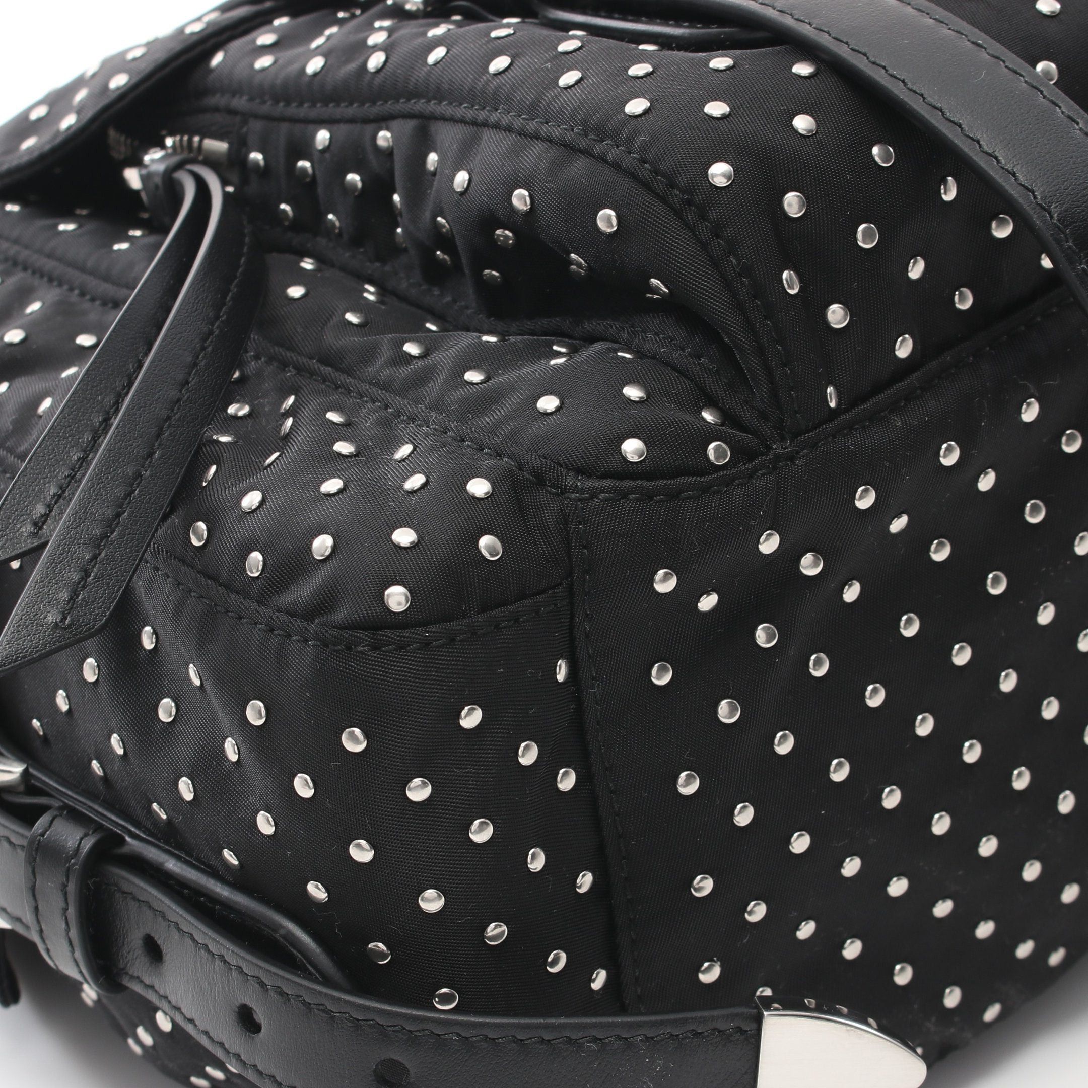 Prada Prada Studs Shoulder Bag Nylon Leather Black Size ONE SIZE - 5 Thumbnail