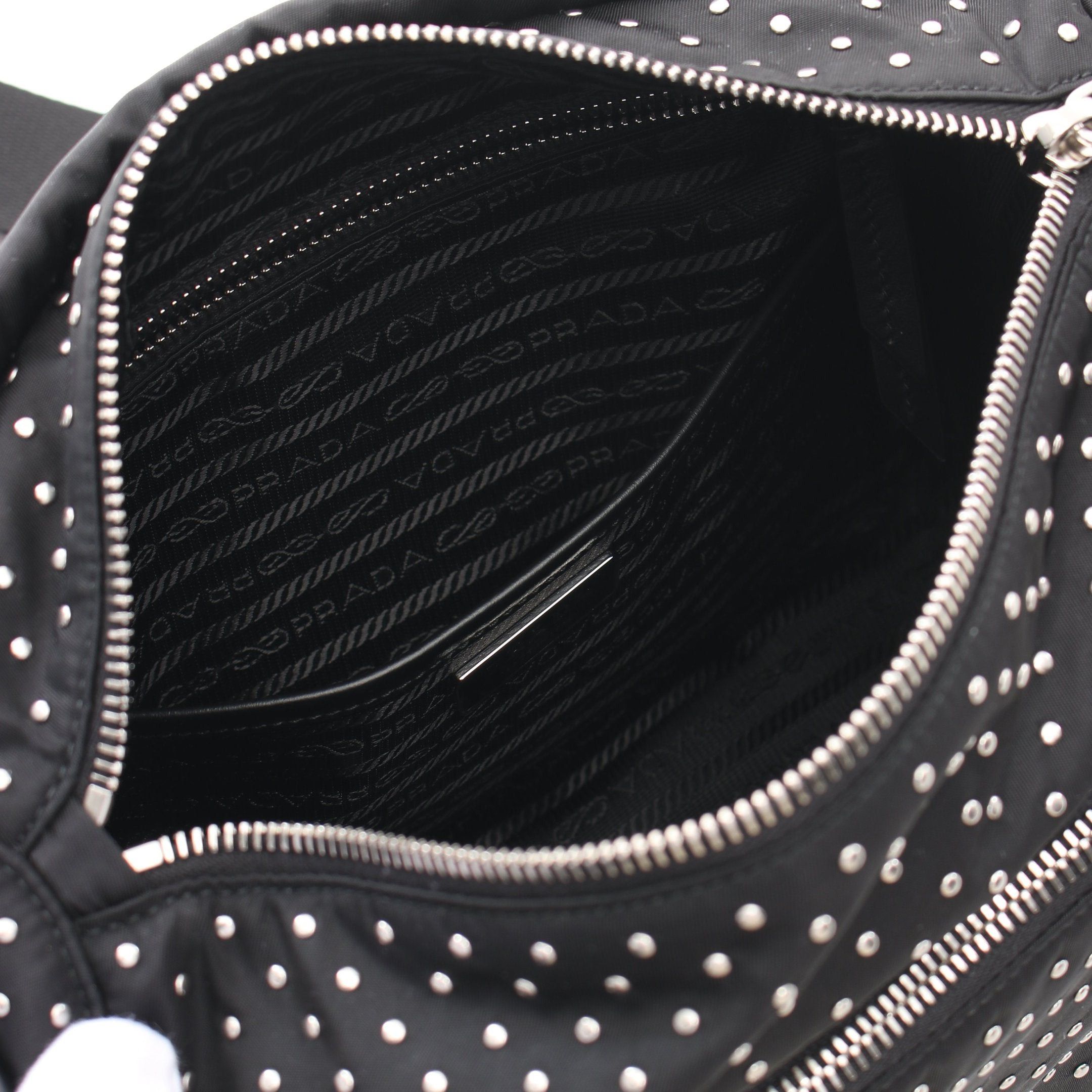 Prada Prada Studs Shoulder Bag Nylon Leather Black Size ONE SIZE - 3 Thumbnail
