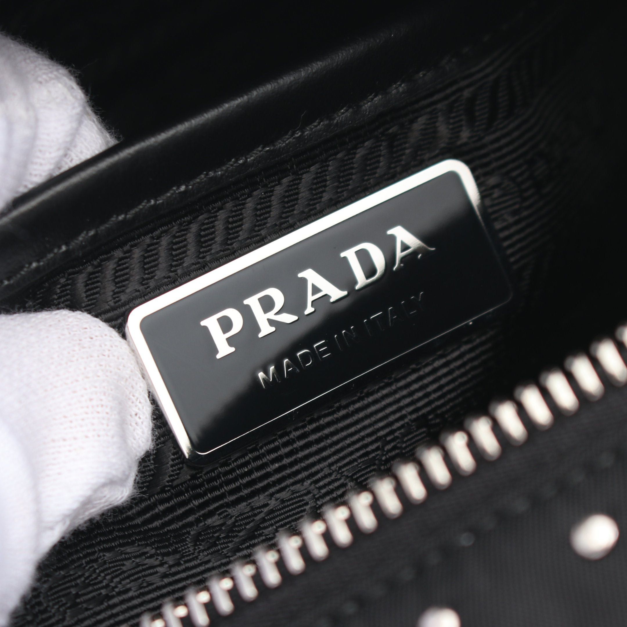 Prada Prada Studs Shoulder Bag Nylon Leather Black Size ONE SIZE - 4 Thumbnail