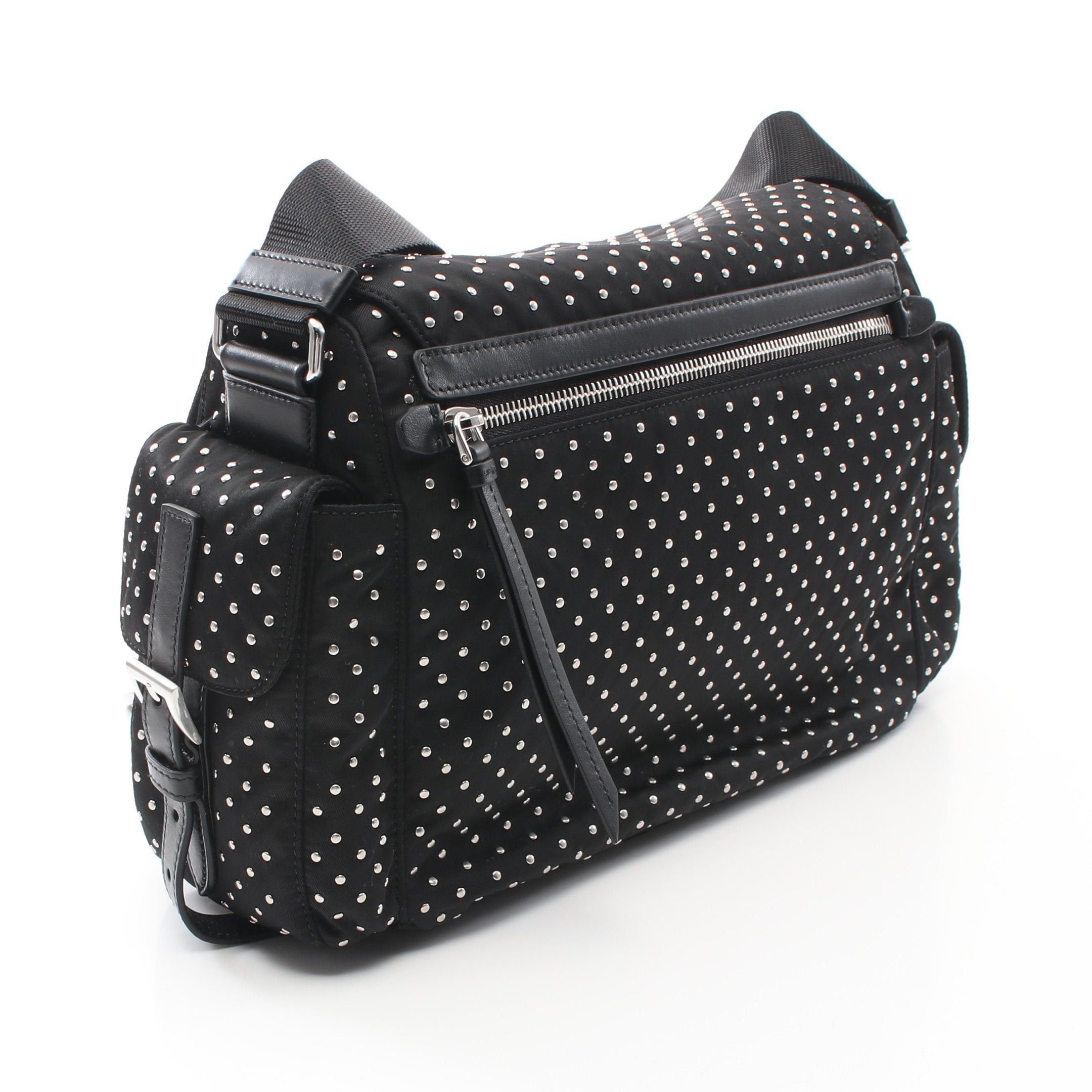 Prada Prada Studs Shoulder Bag Nylon Leather Black Size ONE SIZE - 2 Thumbnail