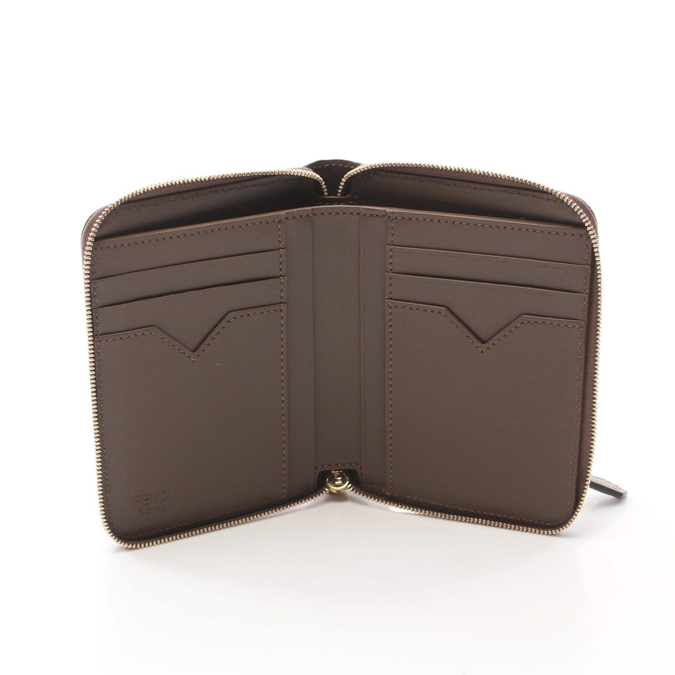 Fendi Fendi Ff Diamond Round Zipper Wallet Leather Brown Black Size ONE SIZE - 3 Thumbnail