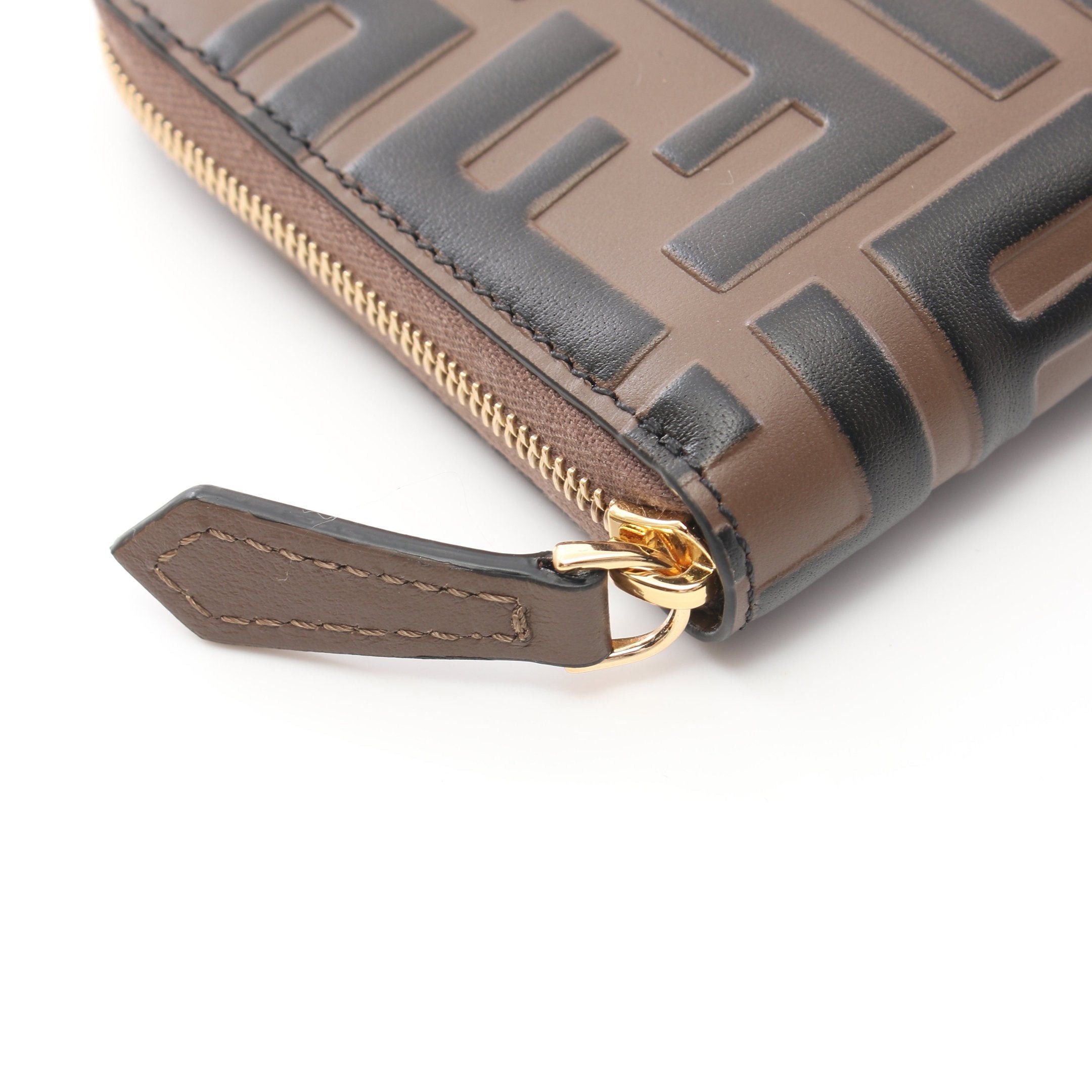 Fendi Fendi Ff Diamond Round Zipper Wallet Leather Brown Black Size ONE SIZE - 6 Thumbnail