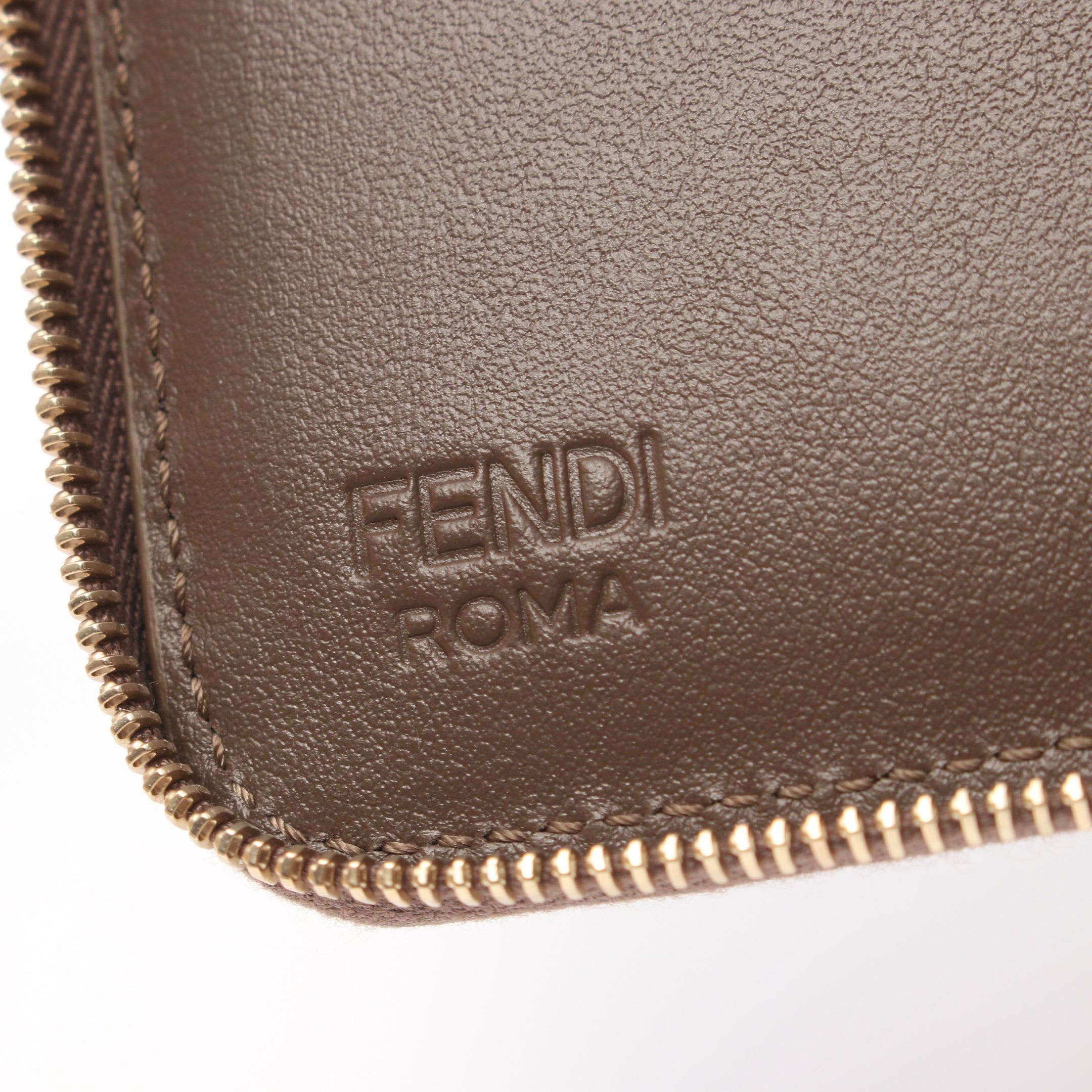 Fendi Fendi Ff Diamond Round Zipper Wallet Leather Brown Black Size ONE SIZE - 5 Thumbnail