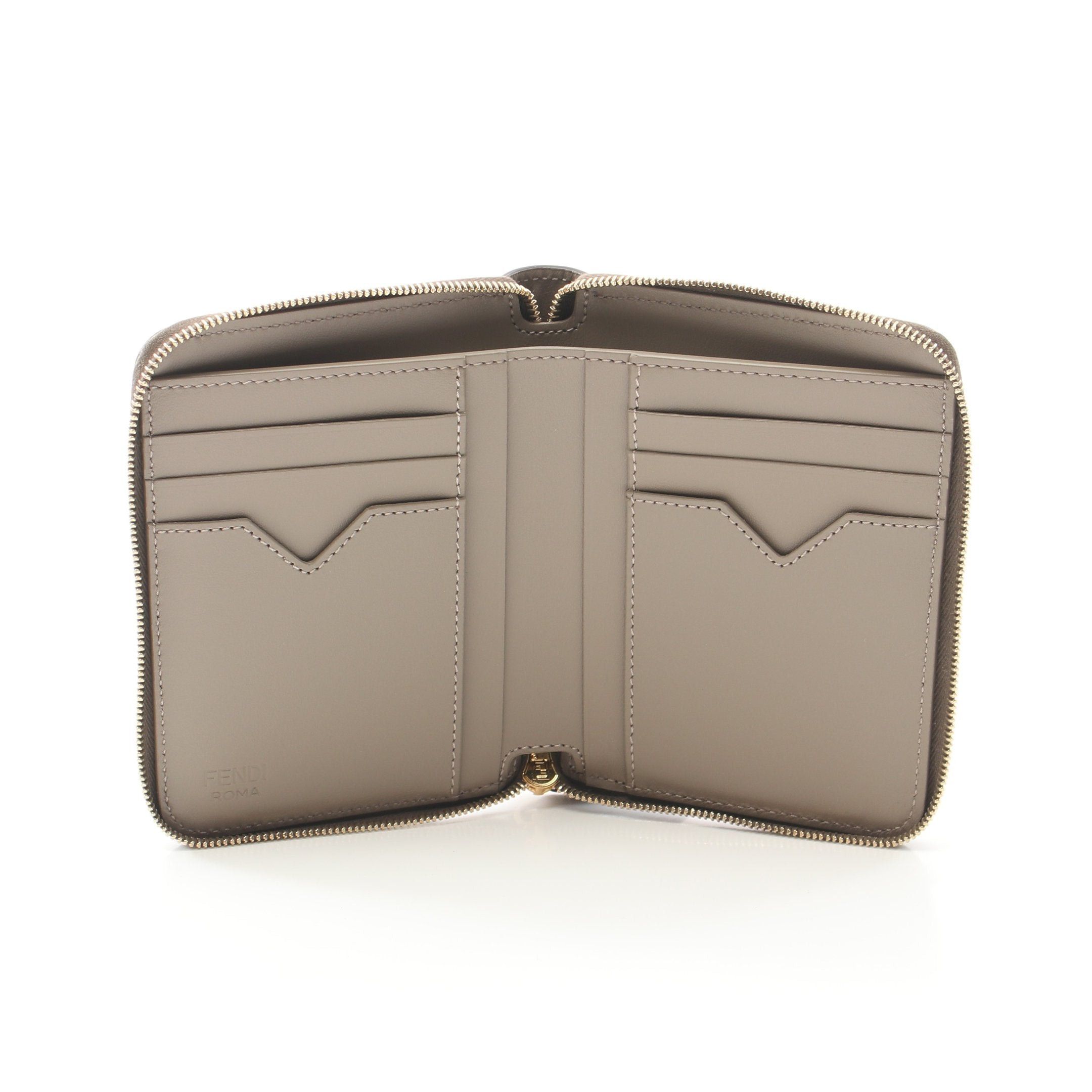 Fendi Fendi Ff Diamond Round Zipper Wallet Leather Gray Brown Size ONE SIZE - 3 Thumbnail