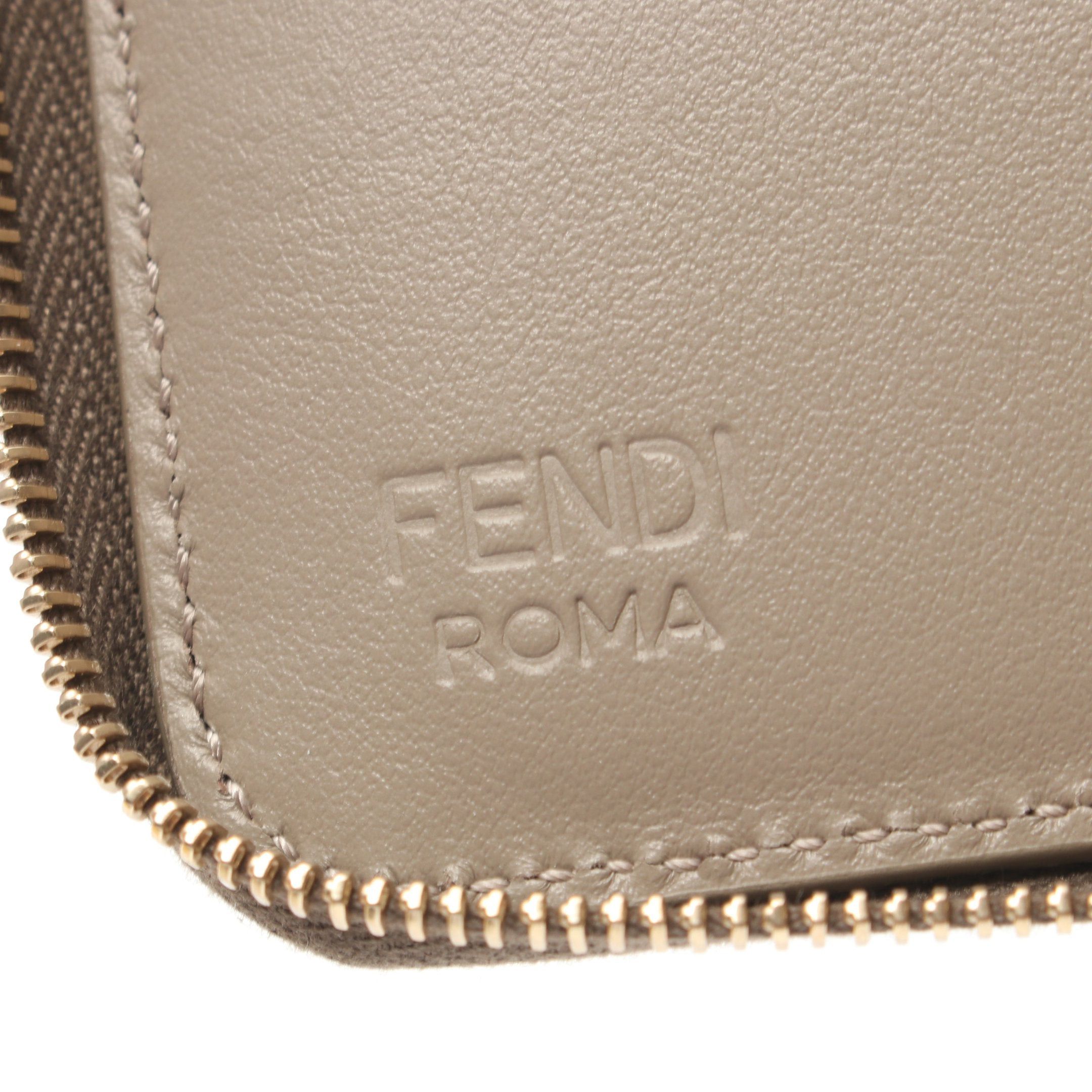 Fendi Fendi Ff Diamond Round Zipper Wallet Leather Gray Brown Size ONE SIZE - 5 Thumbnail