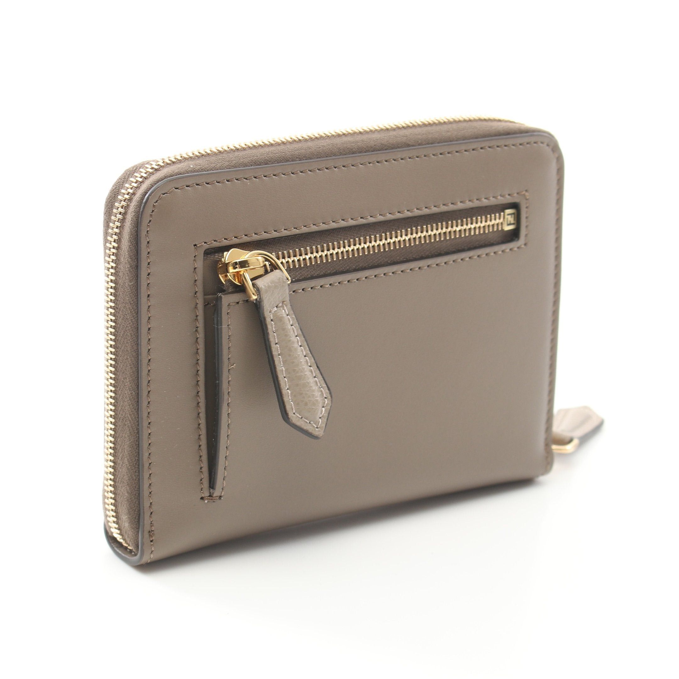 Fendi Fendi Ff Diamond Round Zipper Wallet Leather Gray Brown Size ONE SIZE - 2 Thumbnail