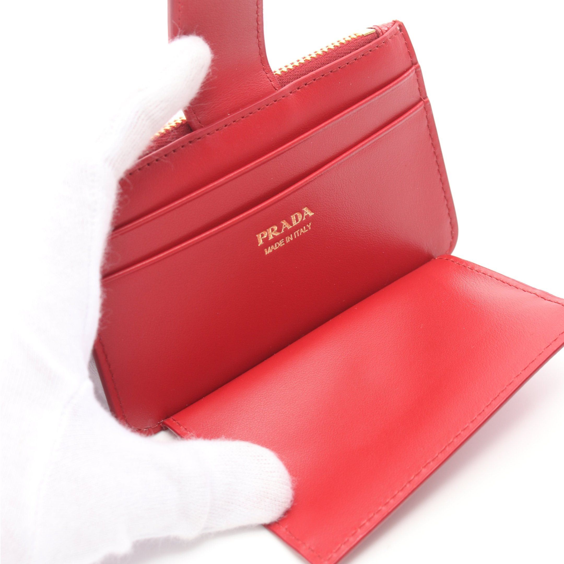 Prada Prada Saffiano Tab Lu Coin Purse Leather Red Size ONE SIZE - 3 Thumbnail