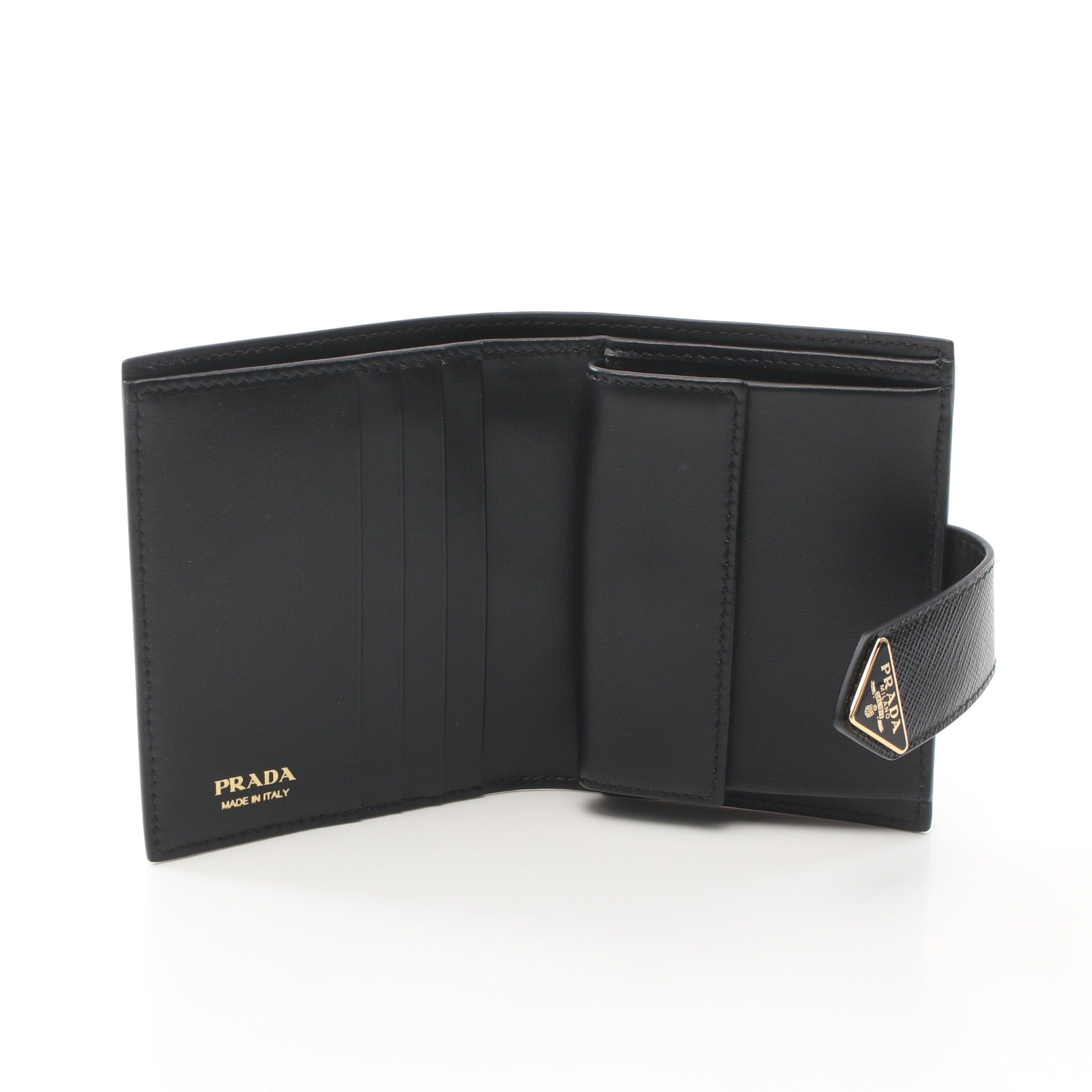 Prada Prada Saffiano Tab Lu Bi-Fold Wallet Leather Black Size ONE SIZE - 3 Thumbnail