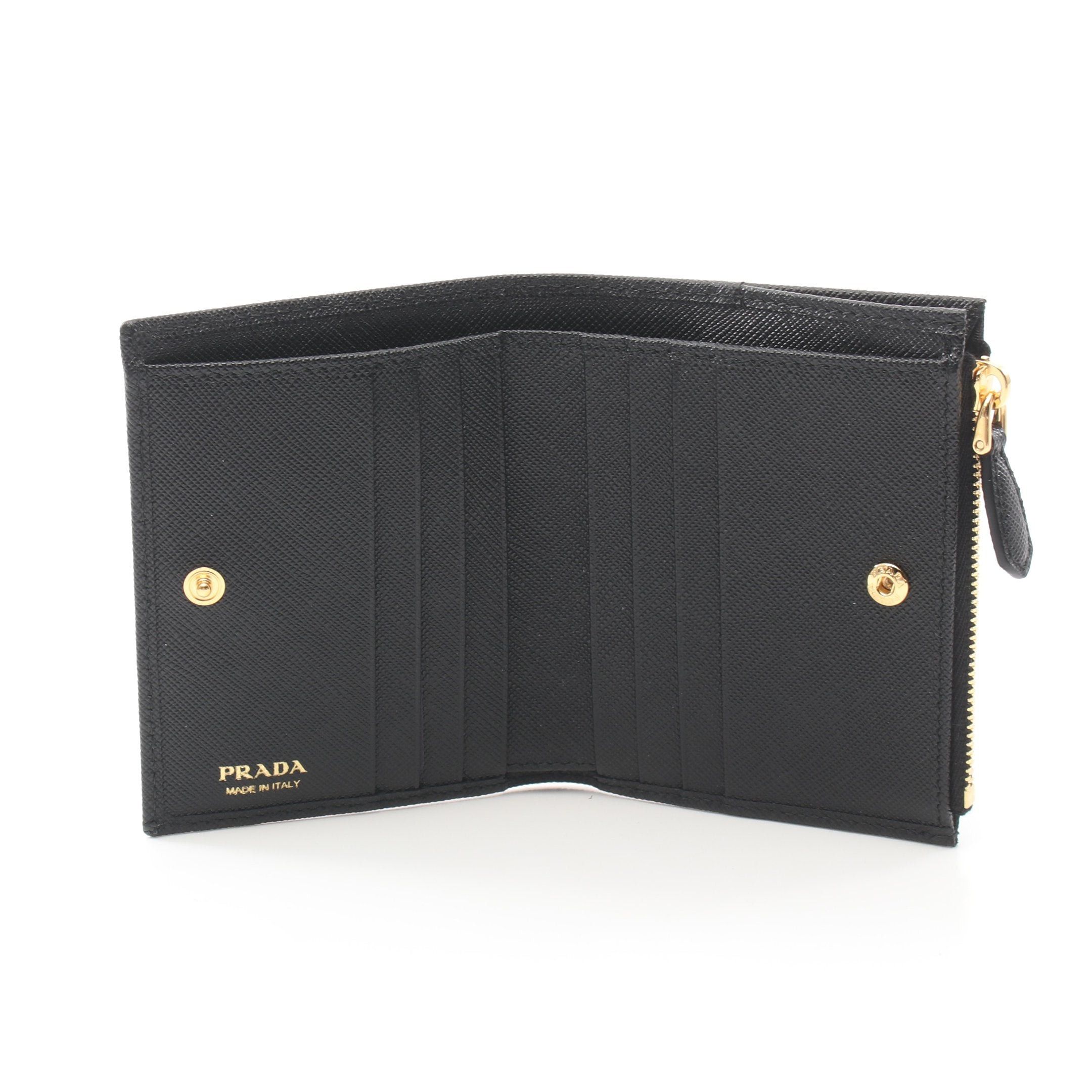 Prada Prada Saffiano Triang Bi-Fold Wallet Leather Black Size ONE SIZE - 3 Thumbnail