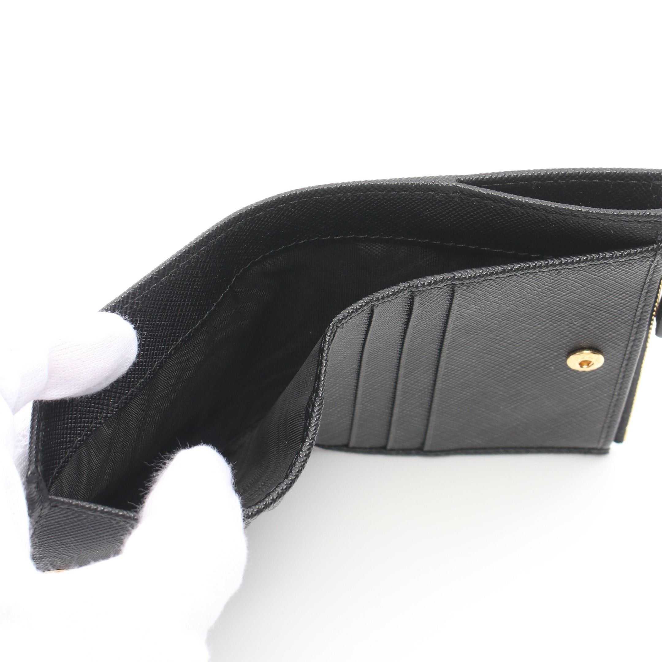 Prada Prada Saffiano Triang Bi-Fold Wallet Leather Black Size ONE SIZE - 5 Thumbnail