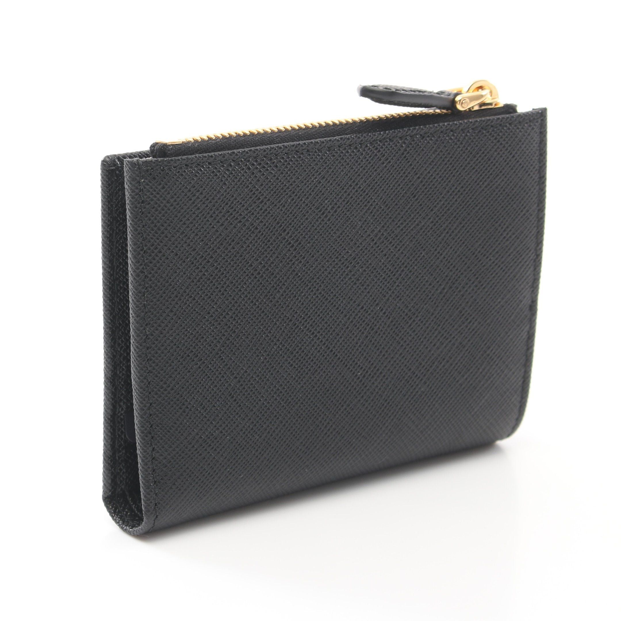 Prada Prada Saffiano Triang Bi-Fold Wallet Leather Black Size ONE SIZE - 2 Thumbnail
