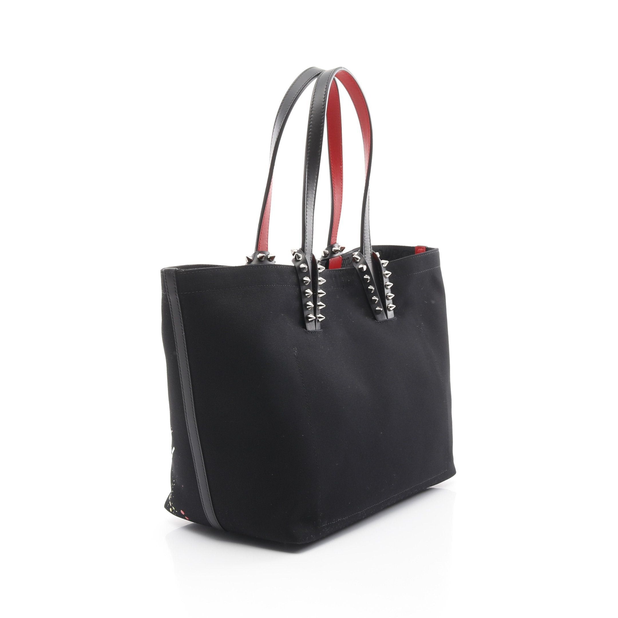 Christian Louboutin Christian Louboutin Cabata Beach Bag Small Shoulder Tote Canvas Leather Black Multicolor Spike Studs Size ONE SIZE - 2 Thumbnail